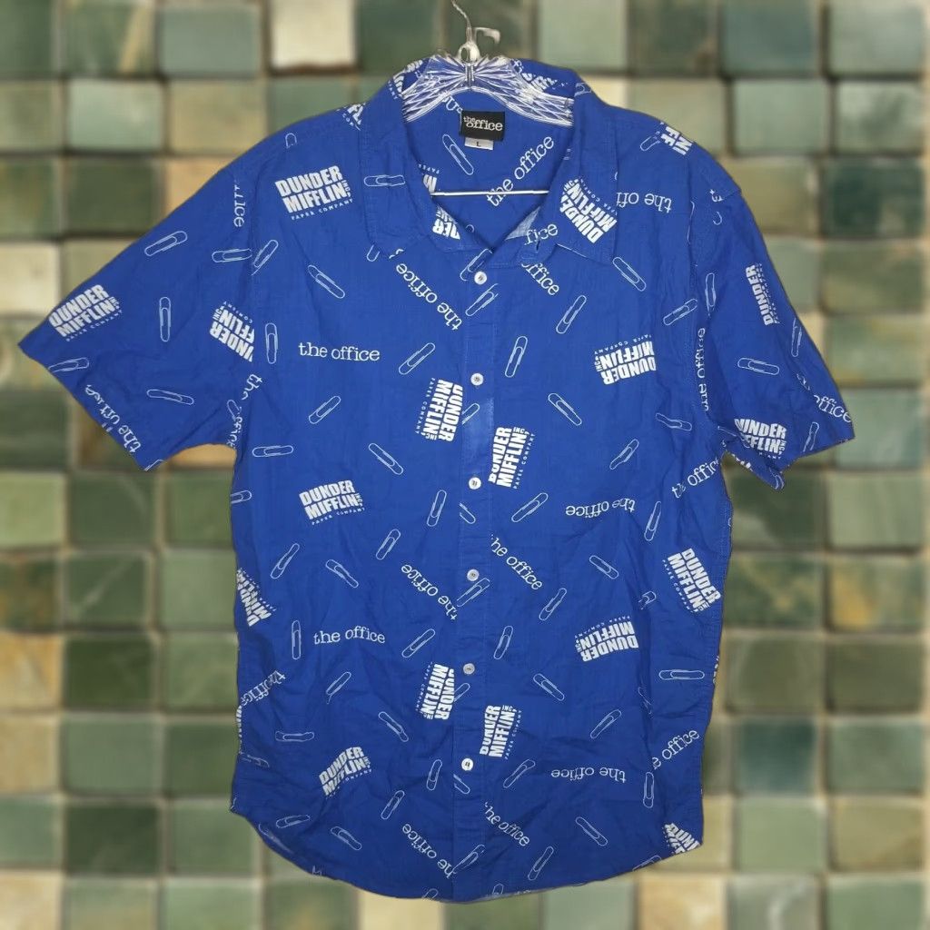 Vintage VINTAGE The Office Dunder Mifflin Shirt Mens Blue Short Sleeve Button-Up Size L Size US 33 - 1 Thumbnail