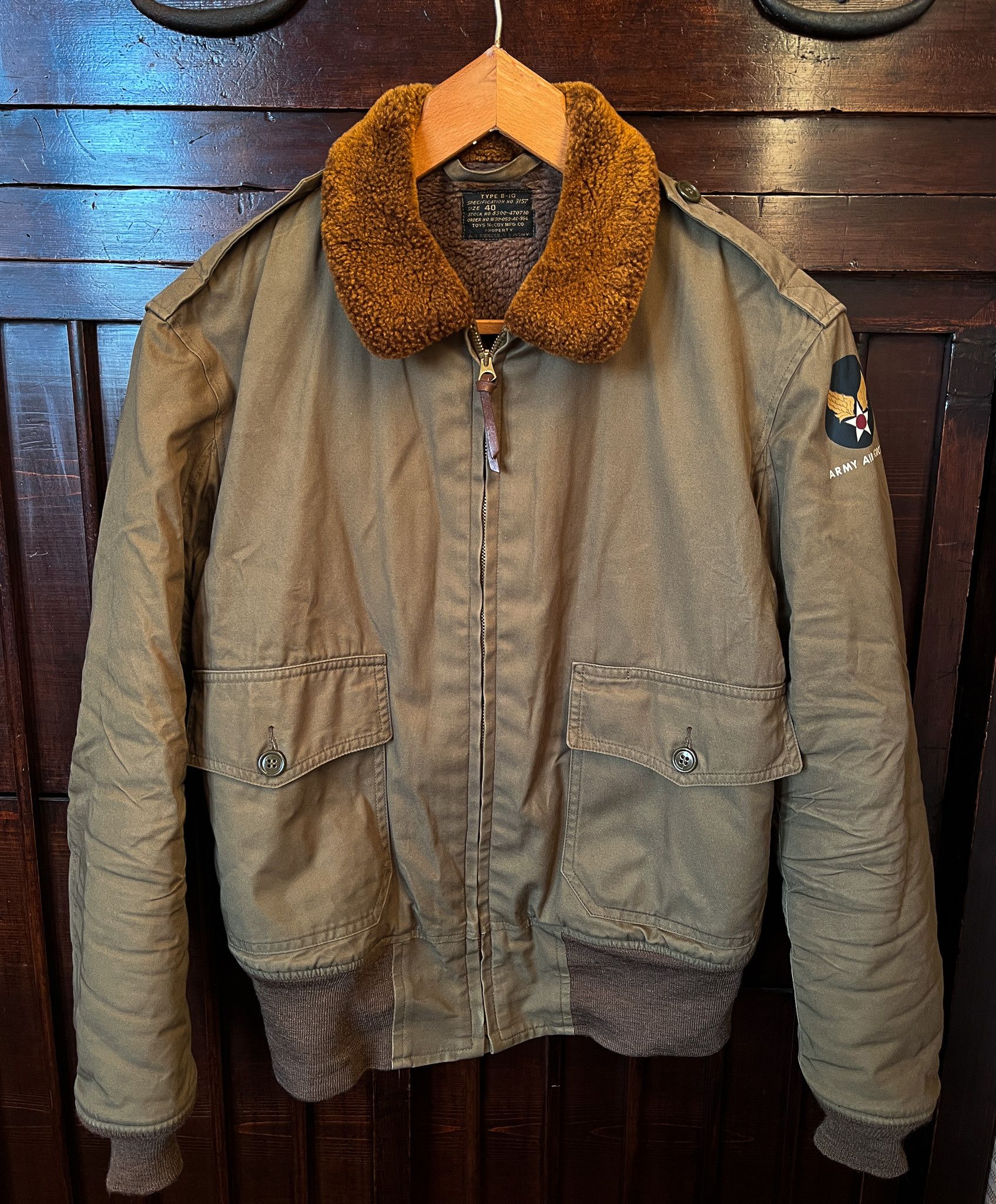 image of Toys Mccoy B-10 Flight Jacket, Size 40 in Olive, Men's