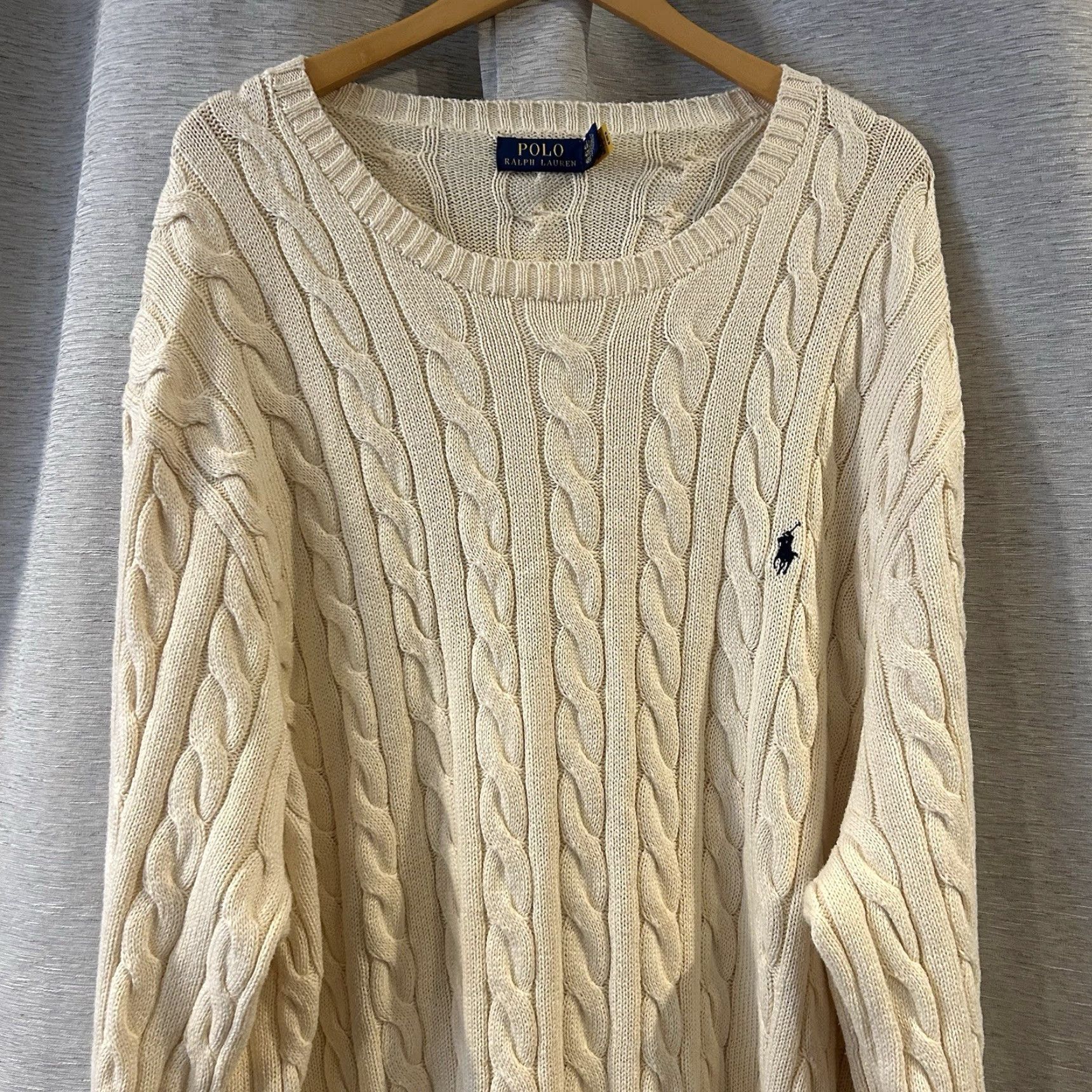 Polo Ralph Lauren Polo Ralph Lauren Sweater Pullover Cable-Knit 4XLT Long Sleeve Ivory Cotton Knit Logo Crew Neck Big & Tall Men Regular Vintage: No Size US XXL / EU 58 / 5 - 2 Thumbnail