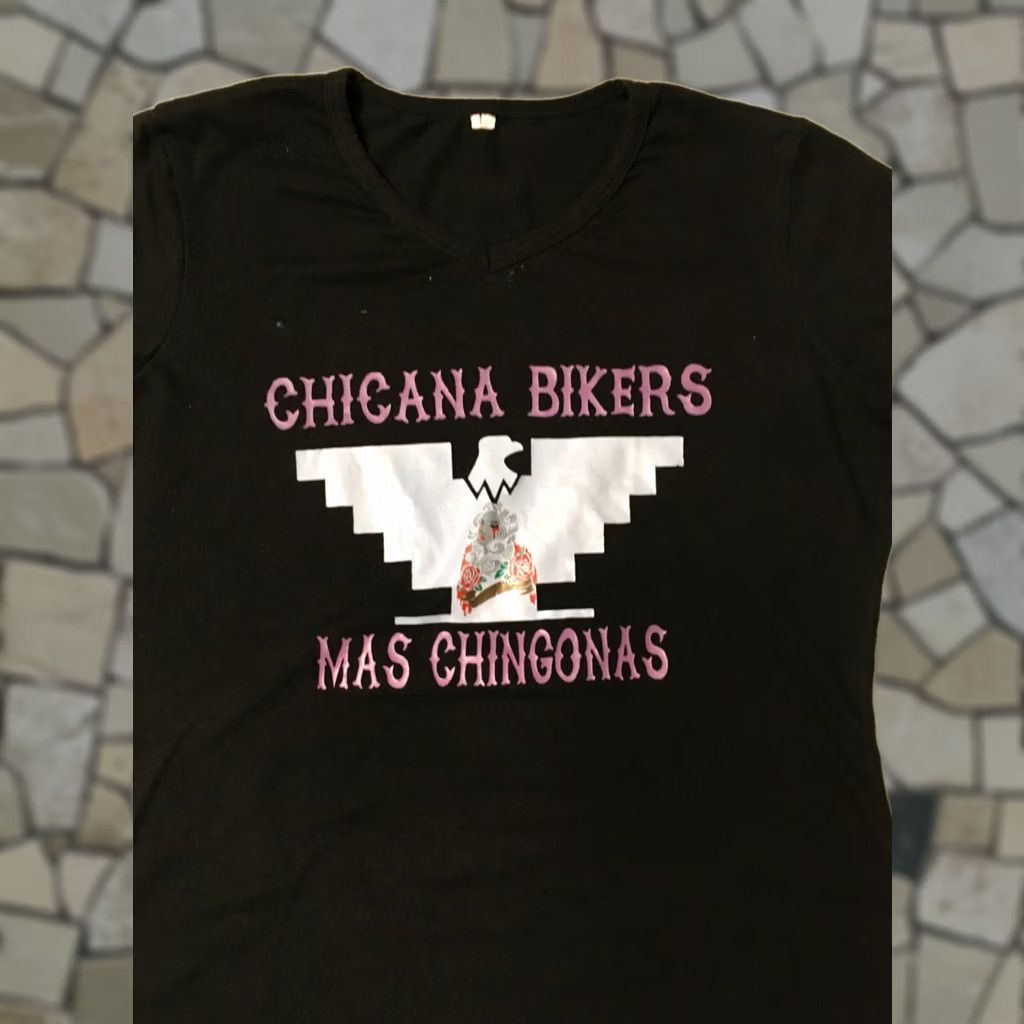 Vintage Chicana Latina Black huelga chingon bikers Tee Top large Shirt Womens XS-XL Black Graphic Print Vintage? Yes? Size L / US 10 / IT 46 - 1 Thumbnail