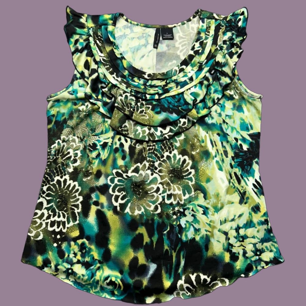 Vintage New Directions Blouse Womens L Sleeveless Ruffle Floral Print Stretch Top Size L / US 10 / IT 46 - 1 Thumbnail