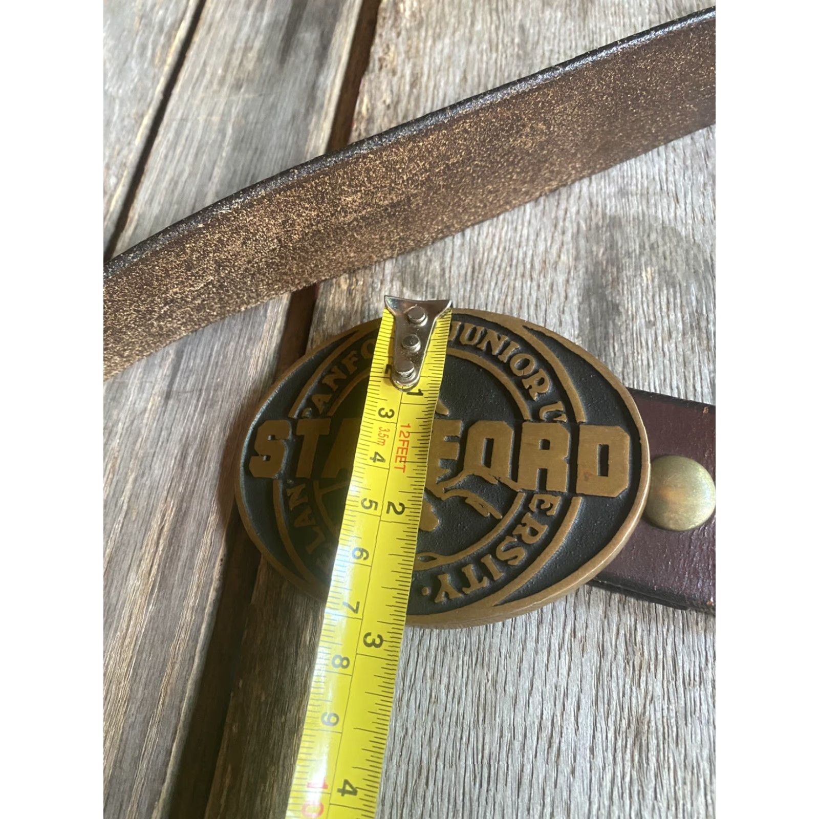 Vintage VINTAGE Stanford Solid Brass Belt Buckle Leather 37-39” Leland Stanford Junior University Bronze 1970s Collegiate Mens Womens Boys Girls Size ONE SIZE - 6 Thumbnail