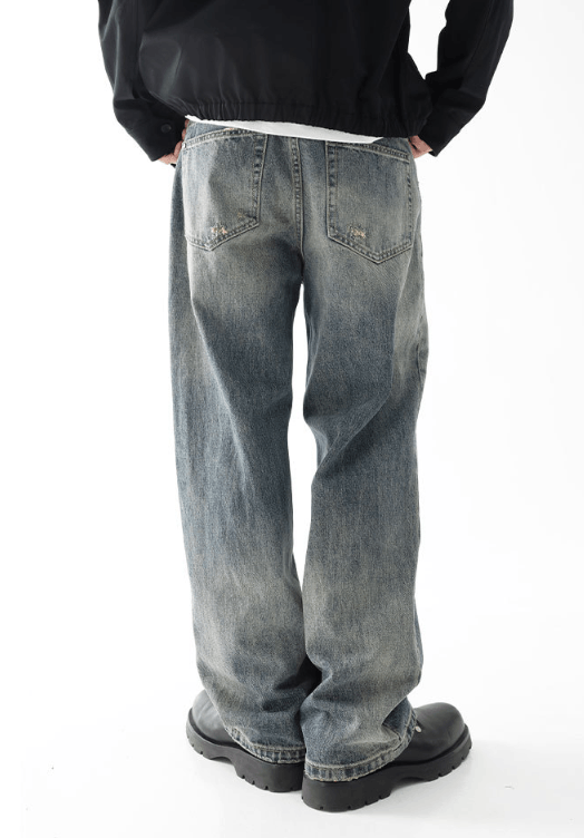 Japanese Brand American street washed vintage men's wide leg straight jeans Size US 32 / EU 48 - 3 Thumbnail