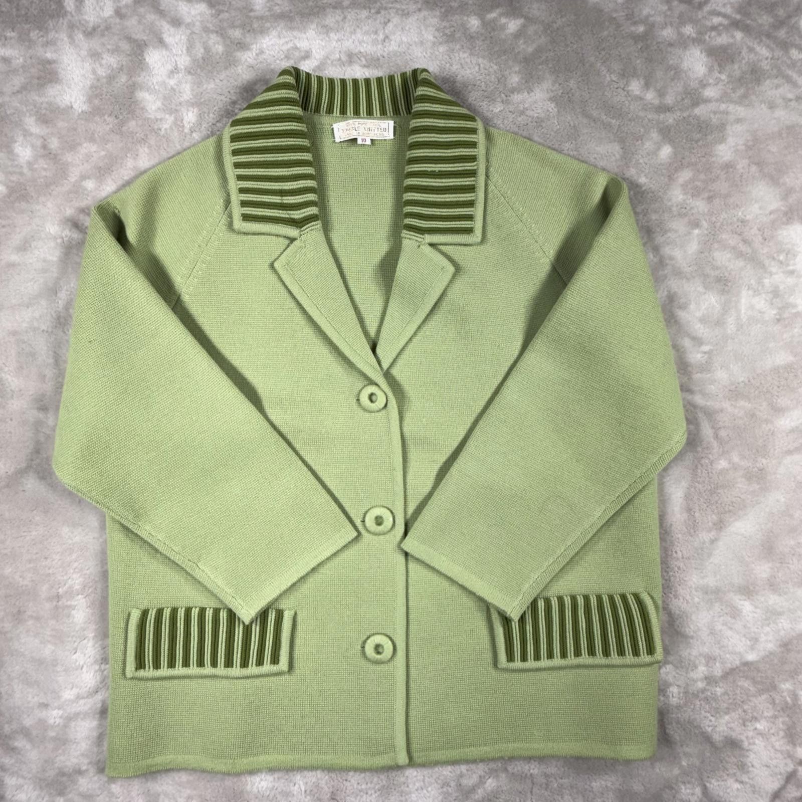 Unknown London Cardigan Women's 10 Mint Green Pure Wool Double Knitted Size L / US 10 / IT 46 - 5 Thumbnail