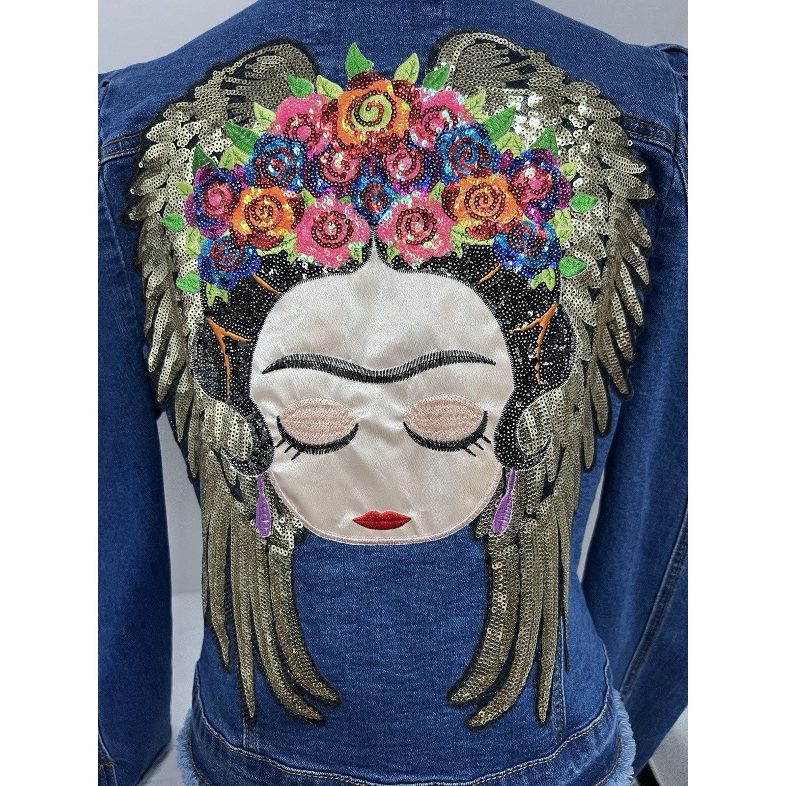 Other Blue Denim Short Button Up Jacket Large Embellish Bling New Size L / US 10 / IT 46 - 8 Thumbnail