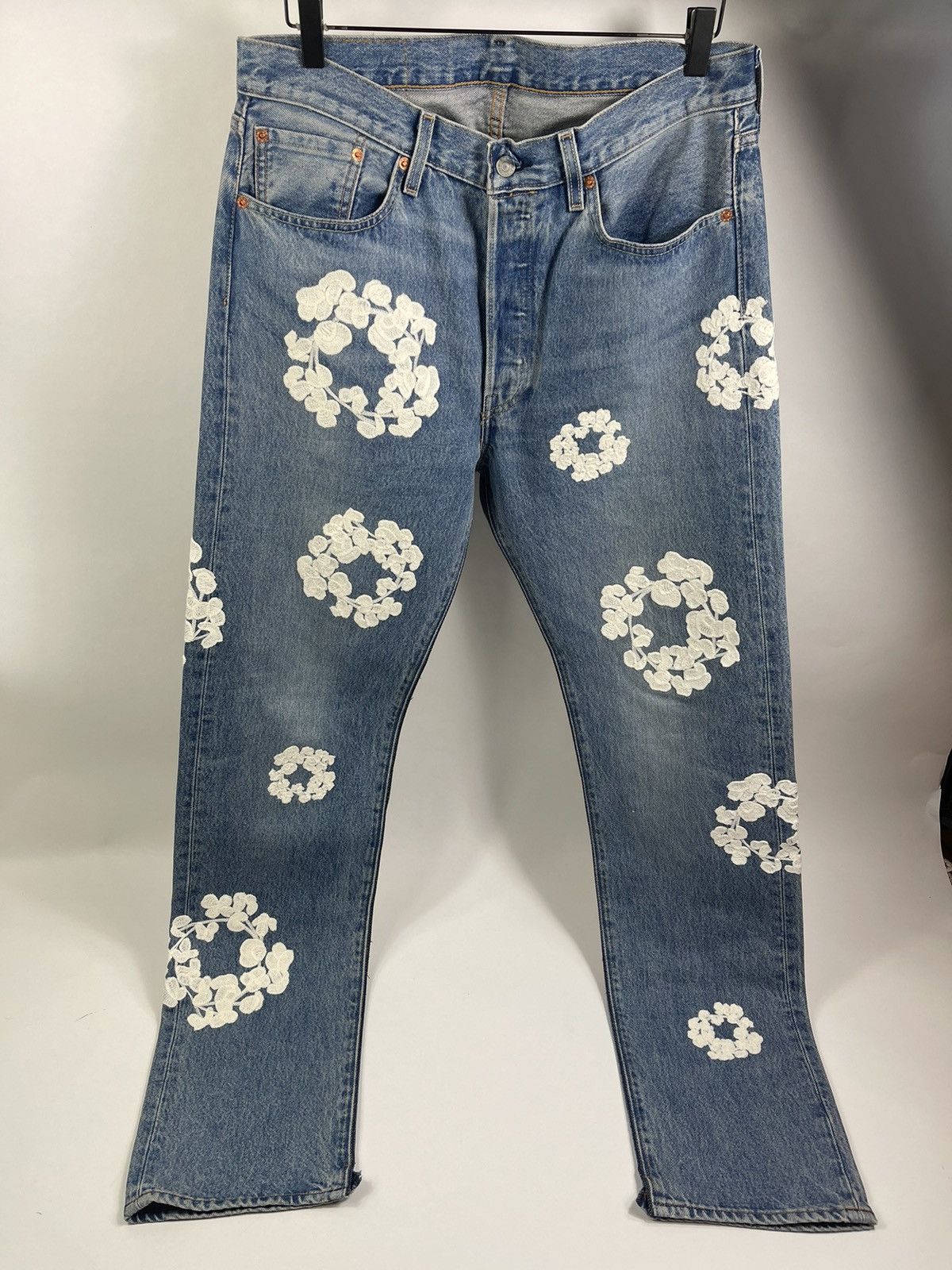 image of Denim Tears x Levis Logo Japan Embroidered Denim Jeans in Blue, Men's (Size 34)