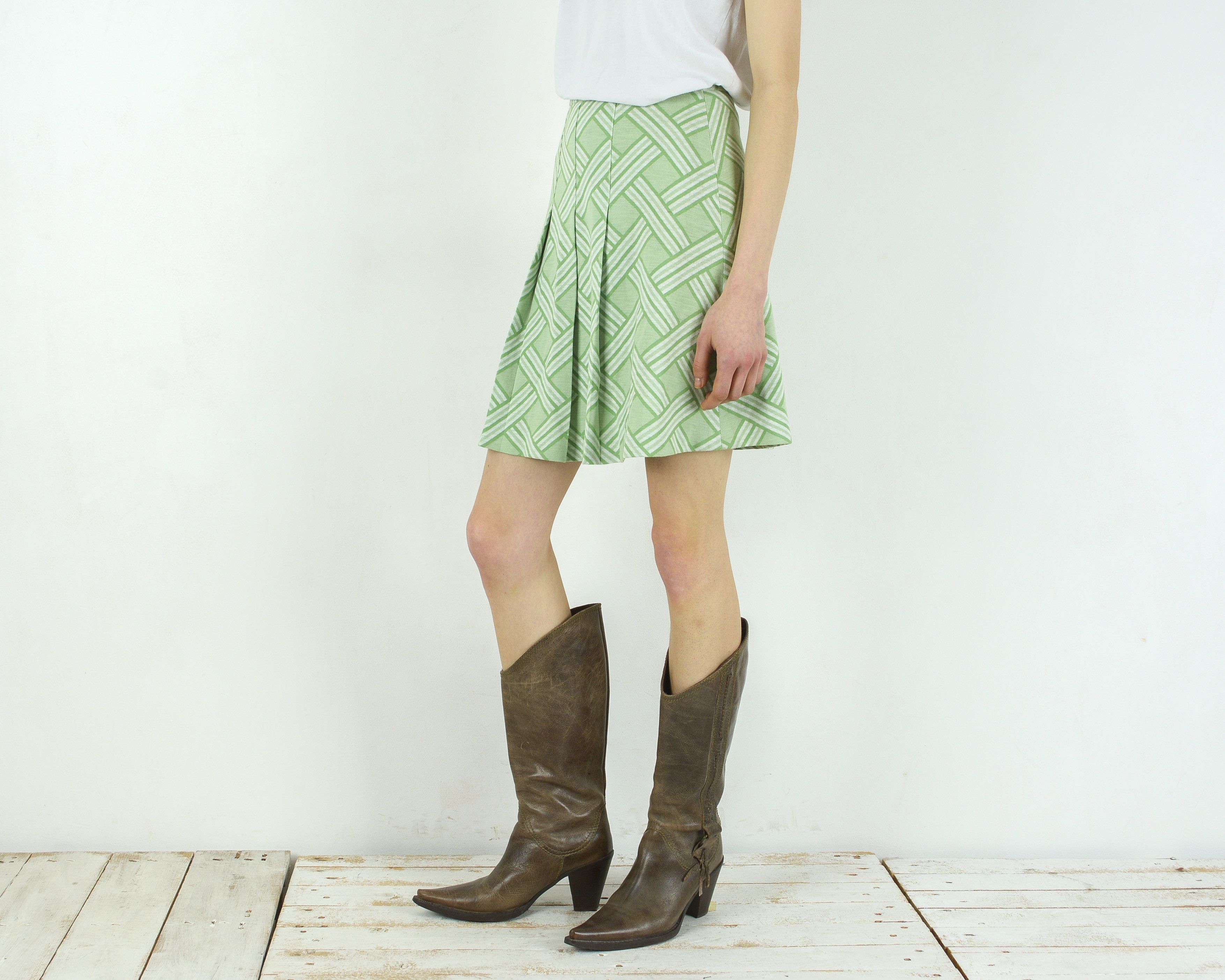 Other × Vintage Courtelle Jersey Summer Skirt Above The Knee Mini Pinstriped Size 26" / US 2 / IT 38 - 3 Thumbnail