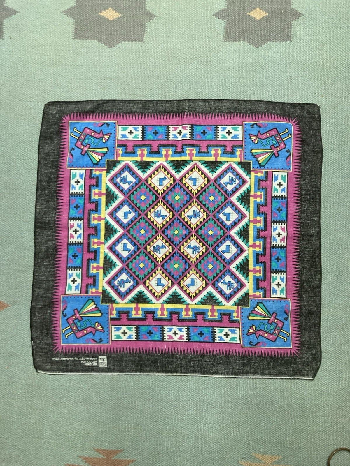 Vintage bandana handkerchief aztec Navajo western black made in USA Size ONE SIZE - 6 Thumbnail