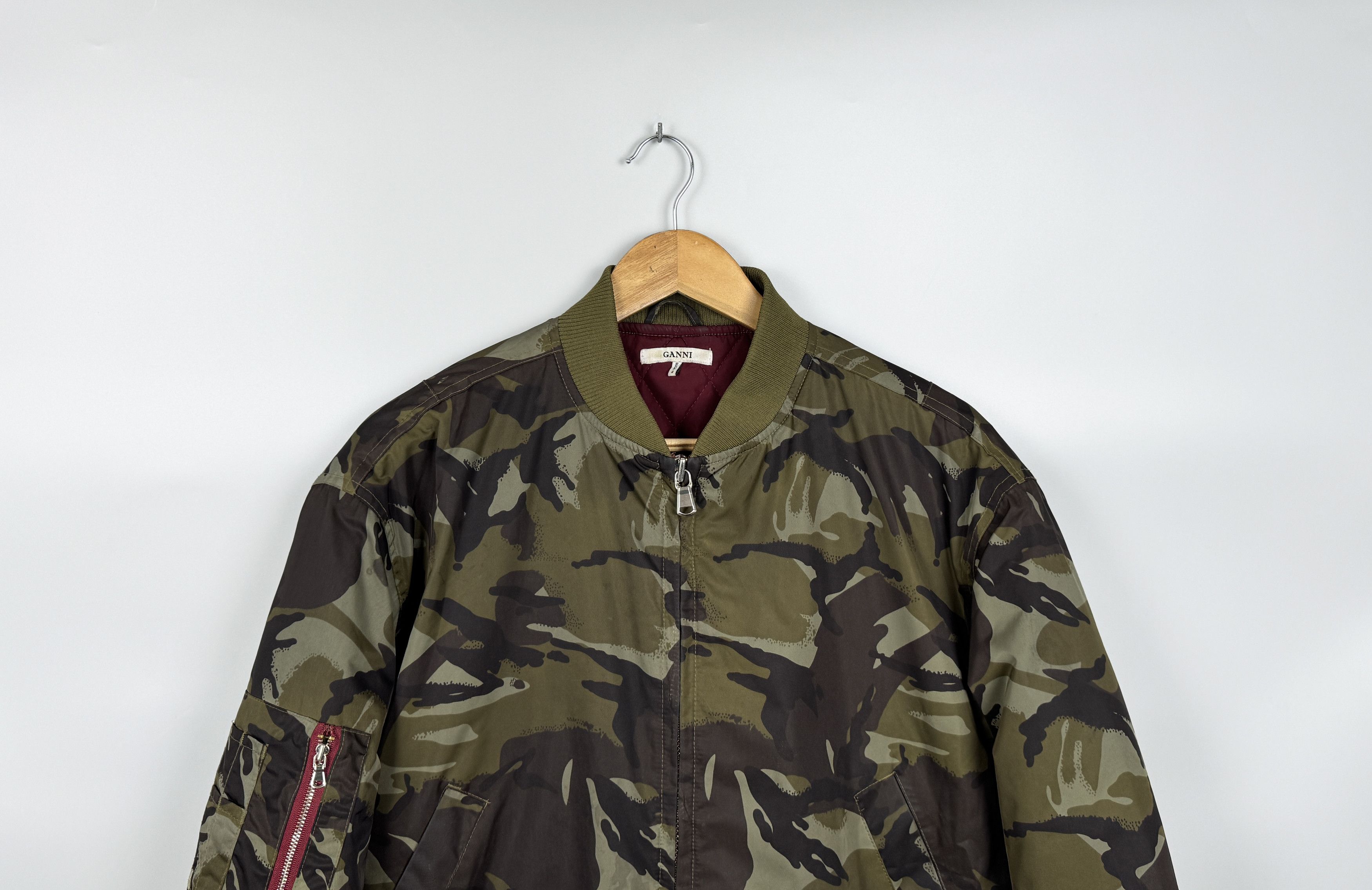 Ganni GANNI Camo Camouflage Womens Bomber Jacket Size S / US 4 / IT 40 - 4 Thumbnail
