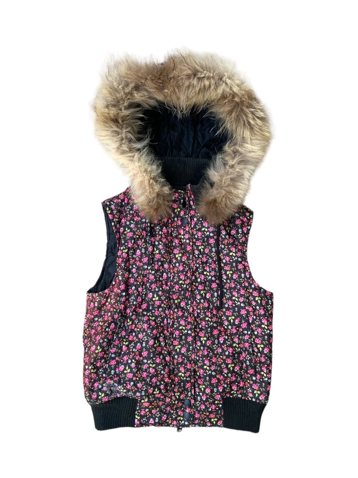 Other 2000s vkei raccoon fur floral puffer vest Size US M / EU 48-50 / 2 - 2 Thumbnail