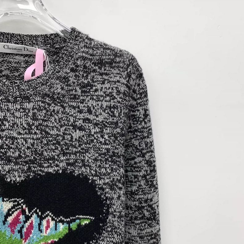 Dior Dior Black and gray love dinosaur inlaid cashmere round-nec Size XS / US 0-2 / IT 36-38 - 3 Thumbnail