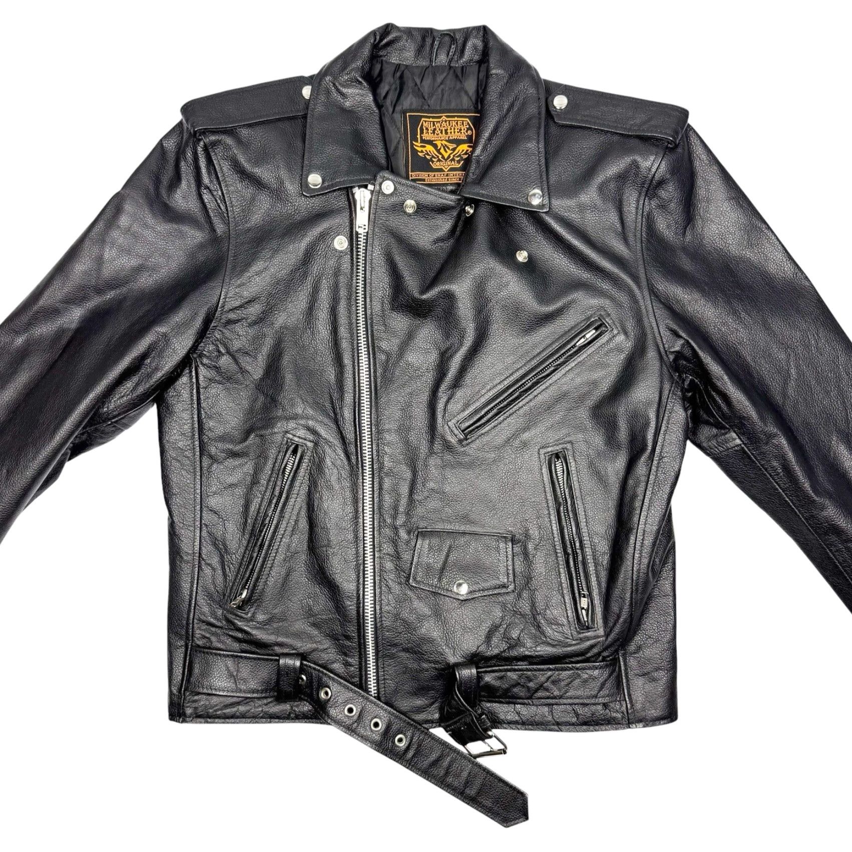 Vintage Milwaukee Leather Black Classic Police Motorcycle Leather Jacket Mens L Size US L / EU 52-54 / 3 - 2 Thumbnail