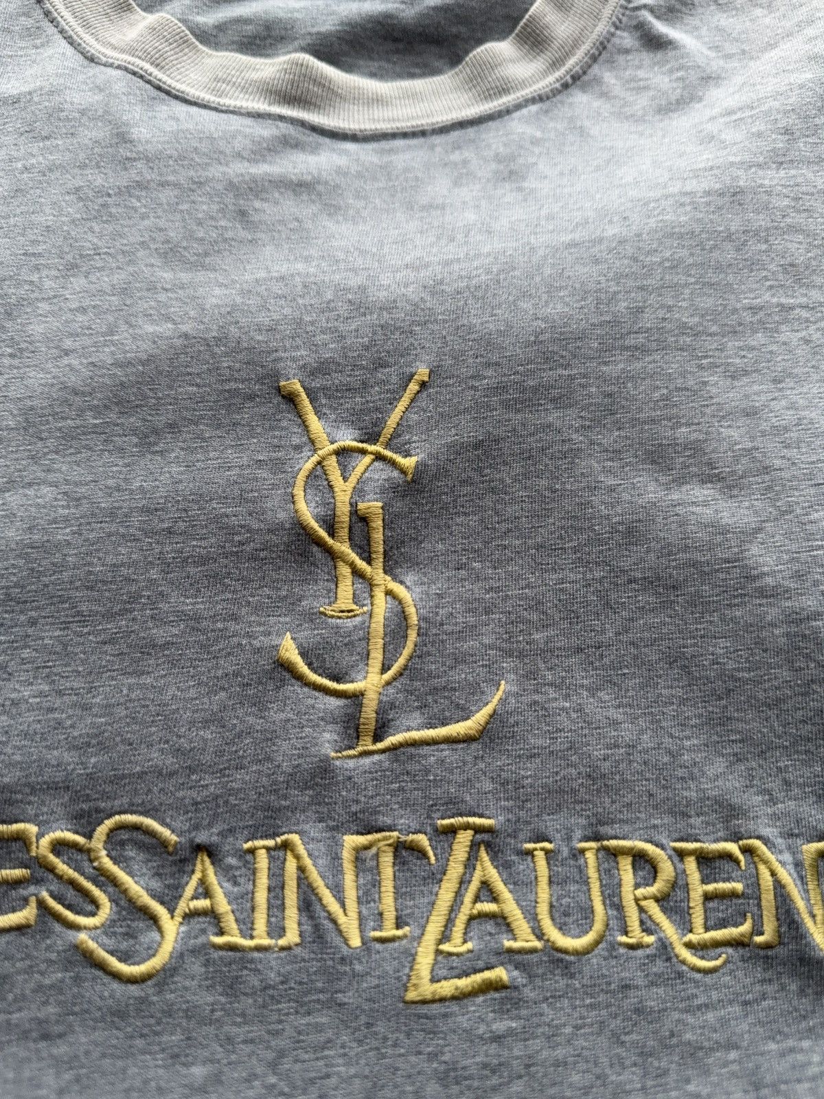 Vintage YSL Inspired 90s Vintage Embroidered Logo Tee Faded Gray Size US M / EU 48-50 / 2 - 4 Thumbnail