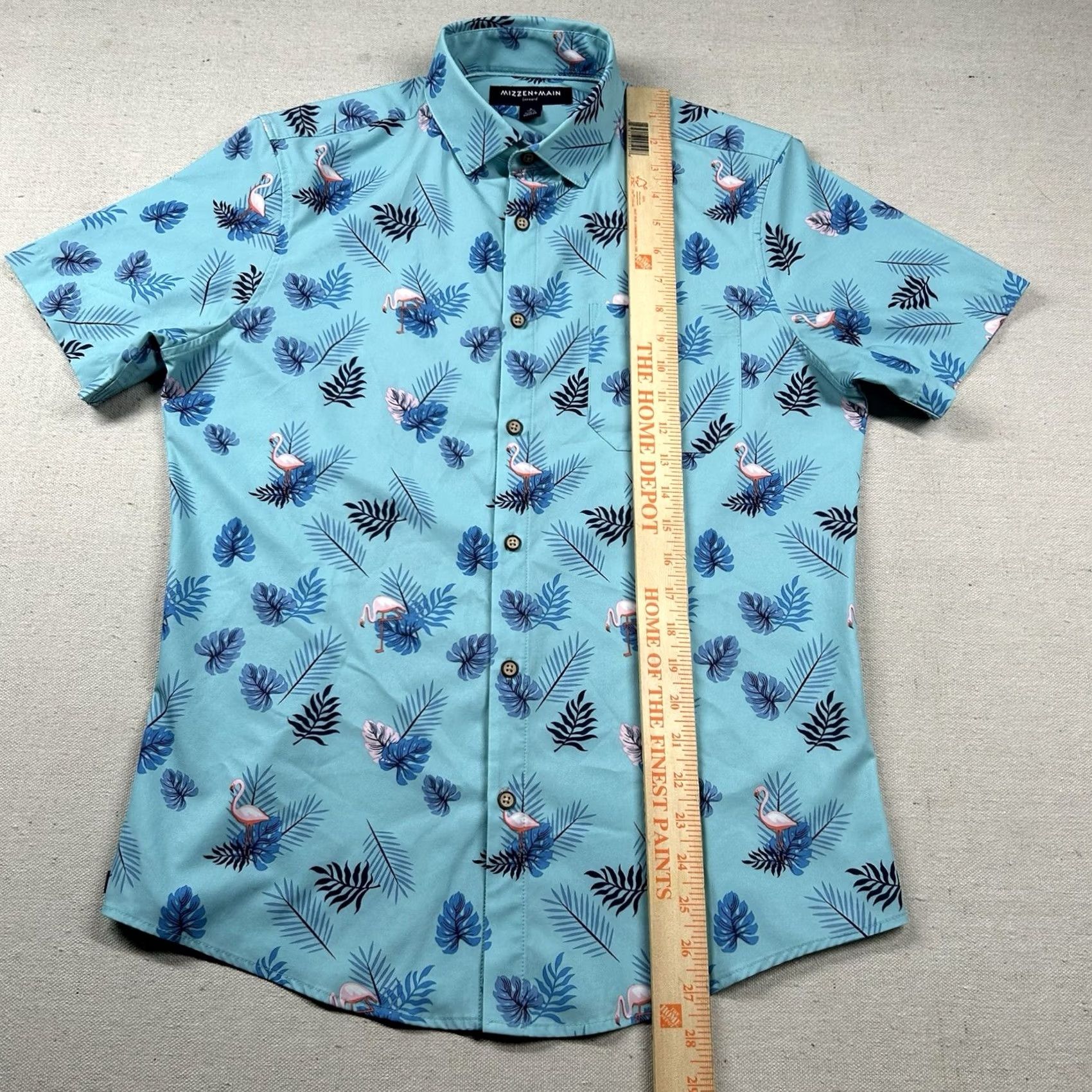 Mizzen+Main Mizzen+Main Shirt Mens Small Aloha Tropical Flamingo Leeward Button-Up Blue All Over Print Size US S / EU 44-46 / 1 - 7 Thumbnail