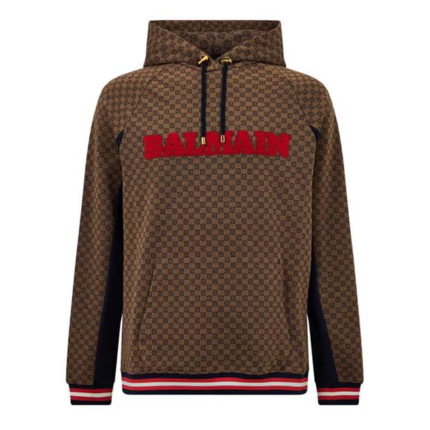 image of Balmain O1G2R1Mq0324 Logo Hoodie In Brown, Men's (Size XL)