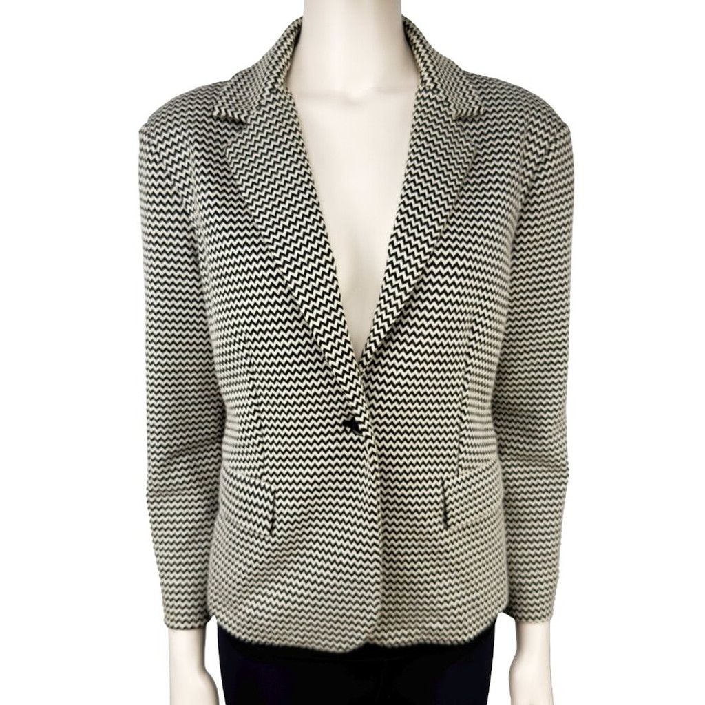 Max Mara MAXMARA Weekend Soft Cropped Black & White Blazer Sz L Size L / US 10 / IT 46 - 4 Thumbnail