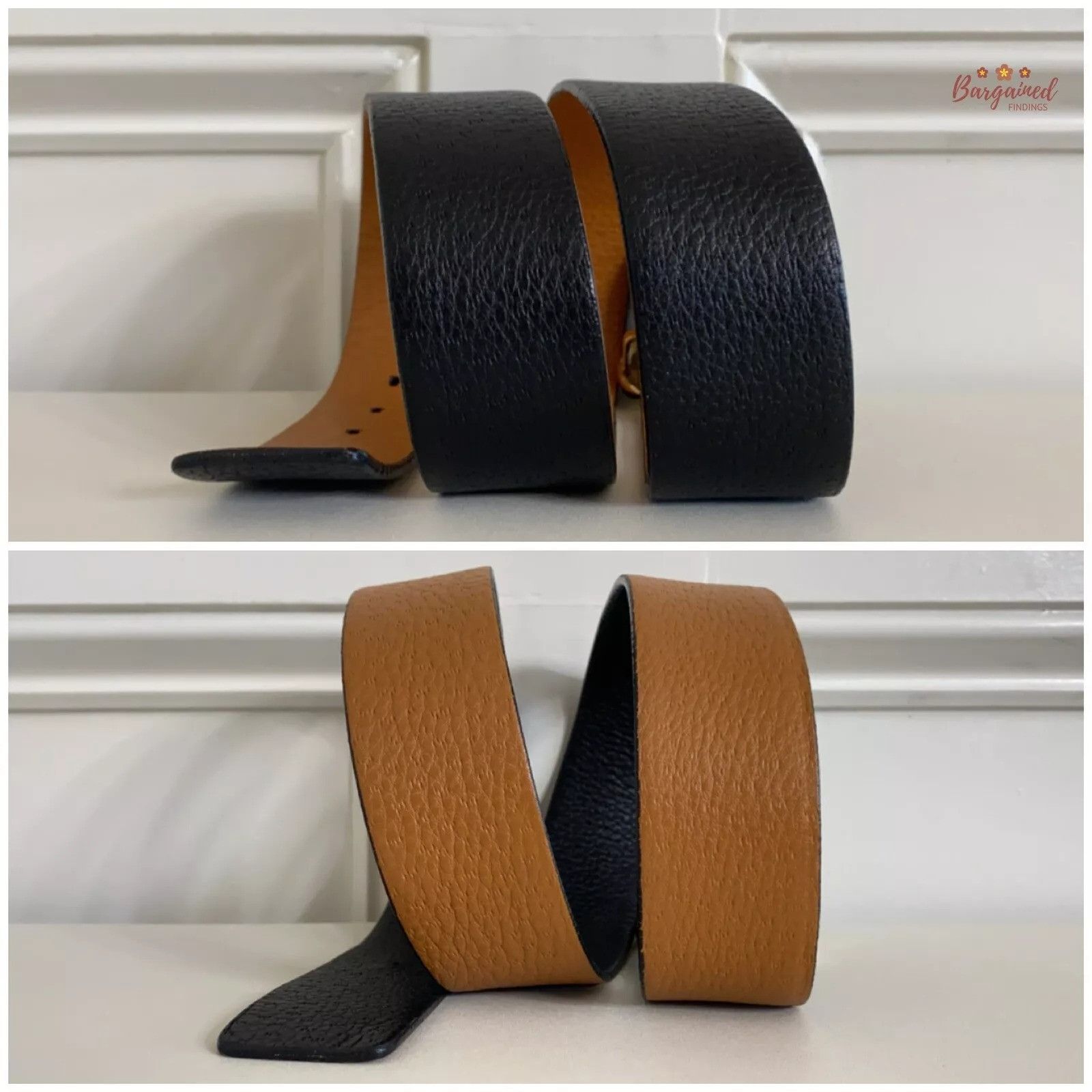 Salvatore Ferragamo Salvatore Ferragamo Black/Cognac Leather Reversible Gold Size ONE SIZE - 7 Thumbnail