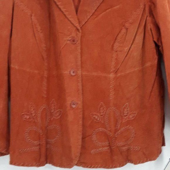 Vintage Vtg 80s Orange Genuibe Leather Jacket Sz 16W Blazer Suede Em Size XXL / US 16-18 / IT 52-54 - 6 Thumbnail