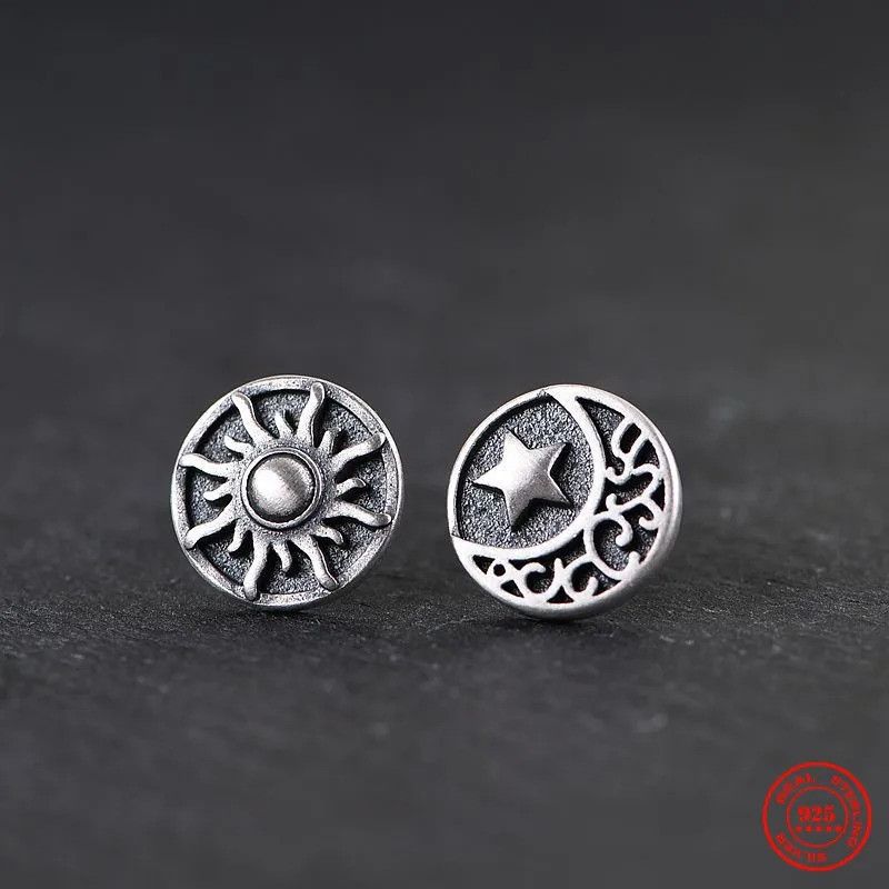 Jewelry Tiny Sun Moon Stud Earrings 925 Sterling Ear Charms Gift Size ONE SIZE - 2 Thumbnail