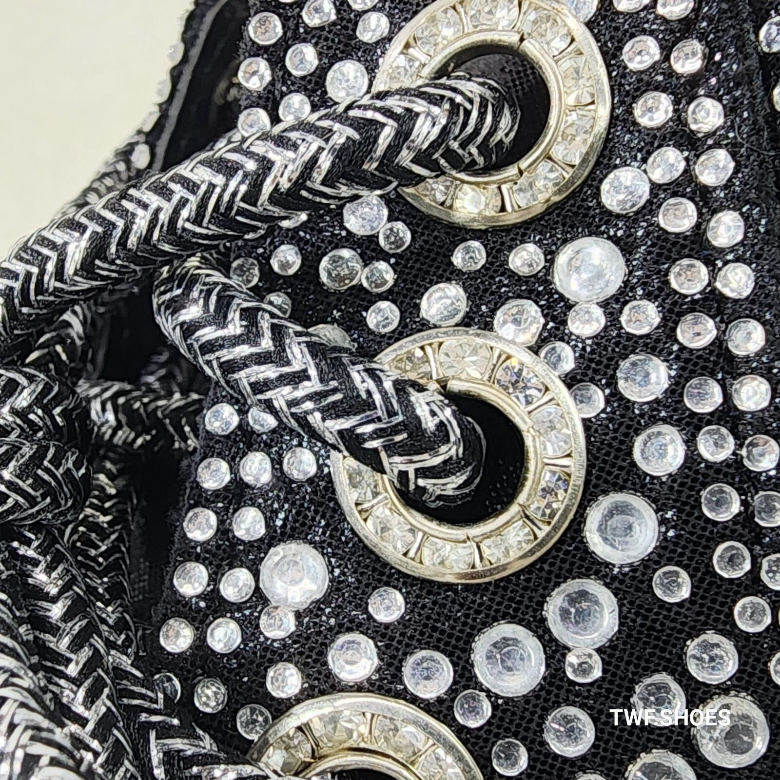 Other Wonder Sparkling Rhinestone Combat Ankle Boots Metallic Blac Size US 6 / IT 36 - 5 Thumbnail