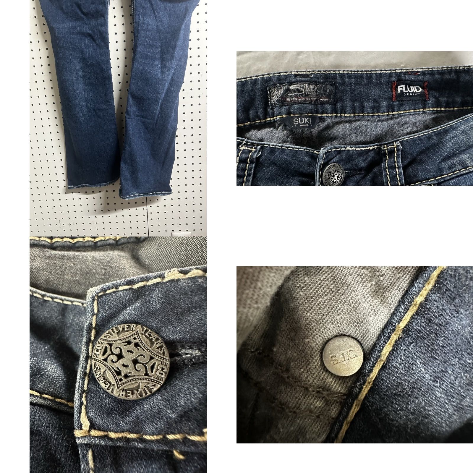 Silver Jeans Co. Silver Jeans Suki Womens Jeans 34x33 Slim Boot Dark Wash Stretch Denim Size 30" / US 8 / IT 44 - 10 Thumbnail