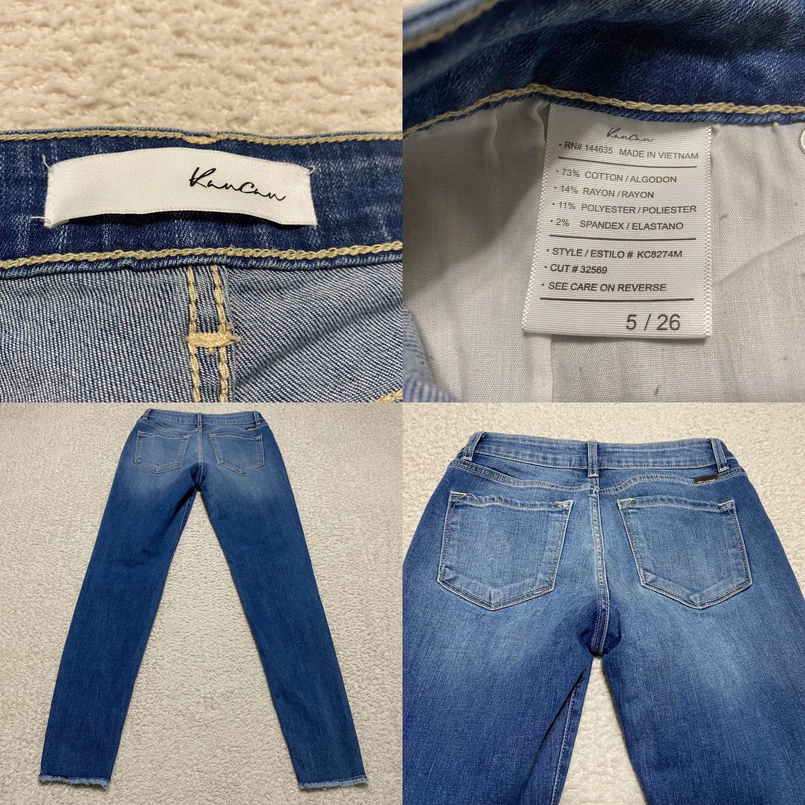 Vintage Kancan Womens Jeans Skinny Distressed Blue Denim Medium Wash Size 26 28 Inseam 28 - Regular Rise Mid - Button Zip Size 28" / US 6 / IT 42 - 8 Thumbnail