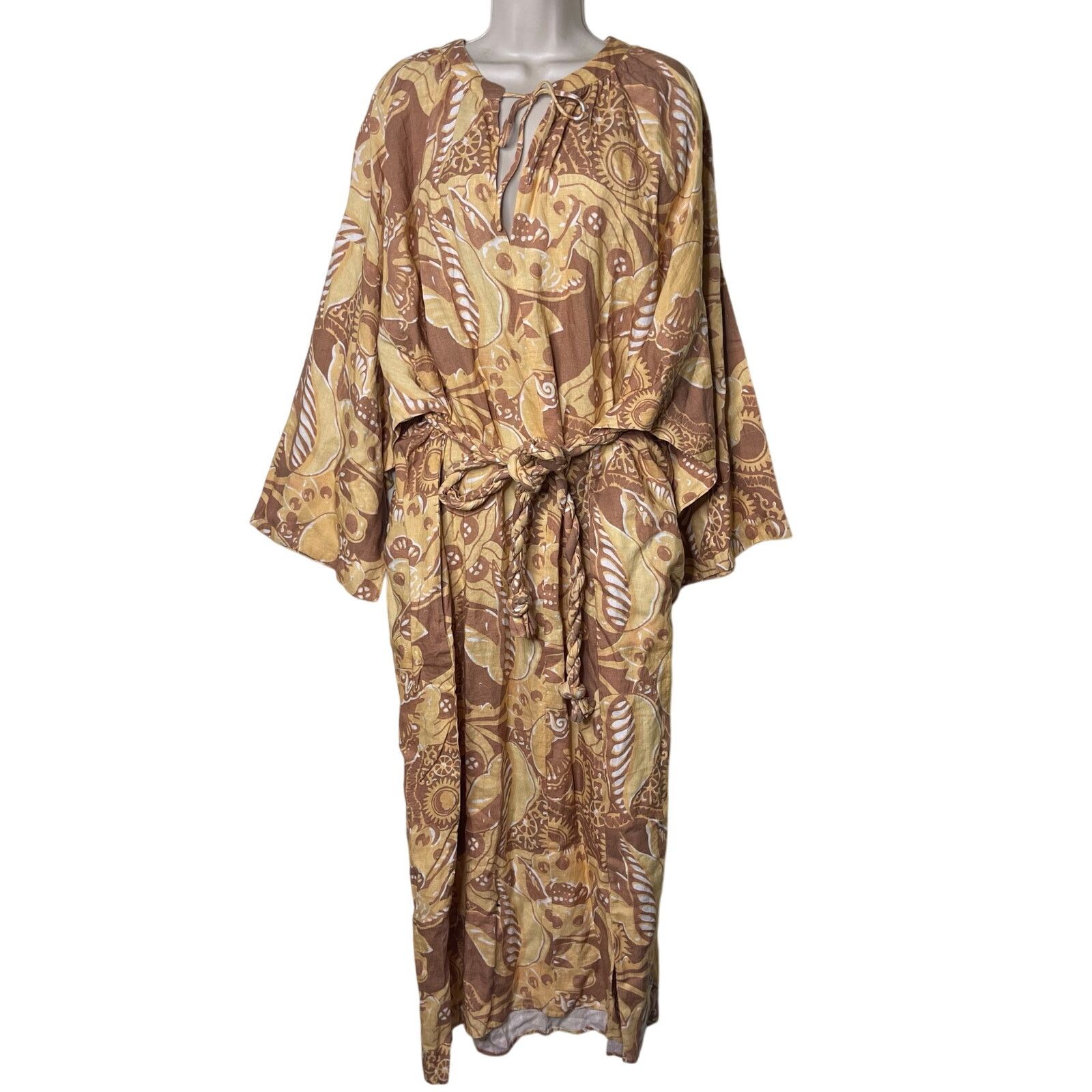 Mara Hoffman MARA HOFFMAN Lysa 100% Linen Belted Dress In Yellow Multi 3X Size 3XL / US 20-22 - 2 Thumbnail