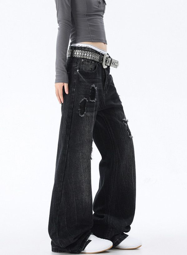 Vintage American retro loose wide-leg ripped jeans Size US 32 / EU 48 - 2 Thumbnail