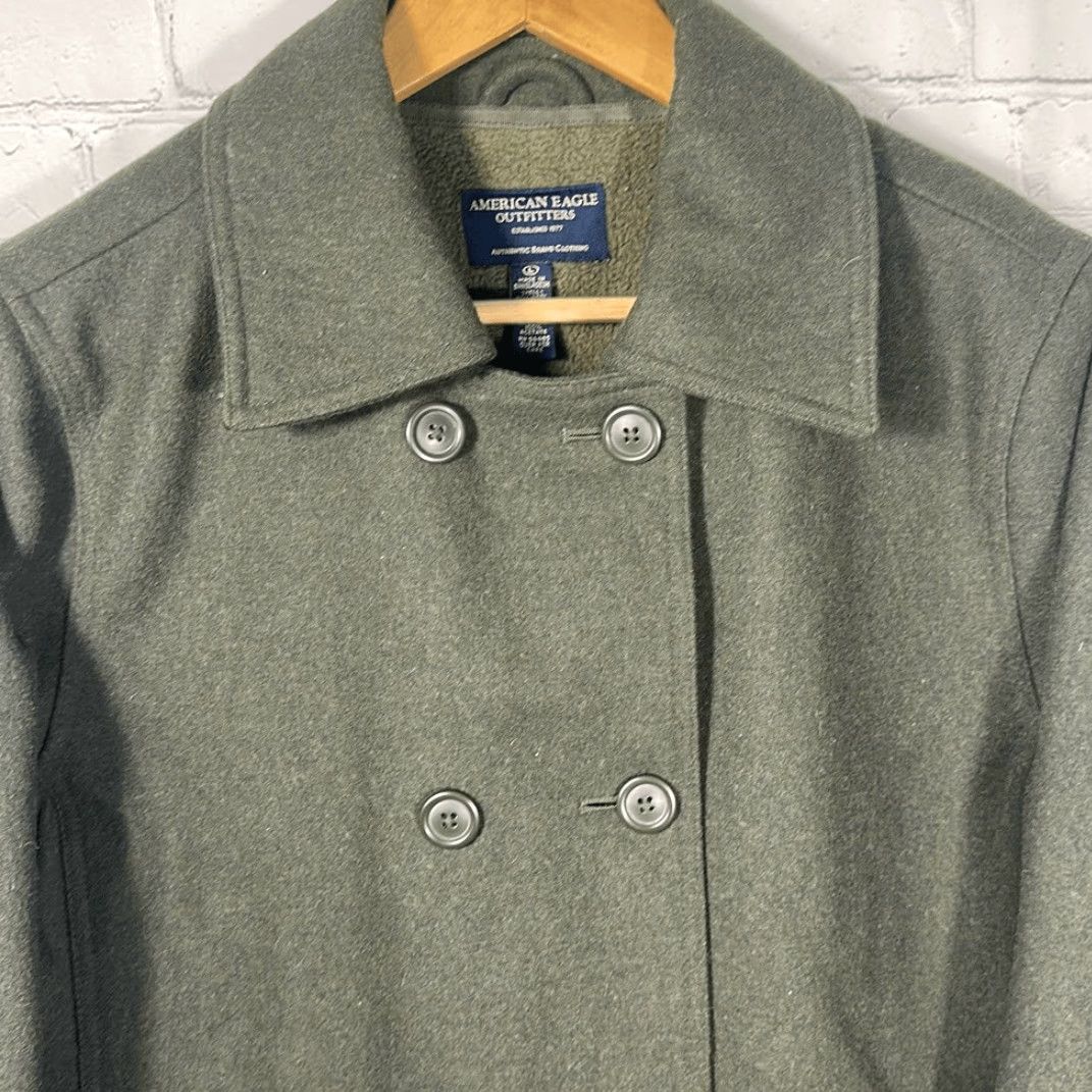 American Eagle Outfitters VINTAGE American Eagle Pea Coat Womens Large Green Trench Y2K Lined Winter Jacket Coat Size L / US 10 / IT 46 - 2 Thumbnail