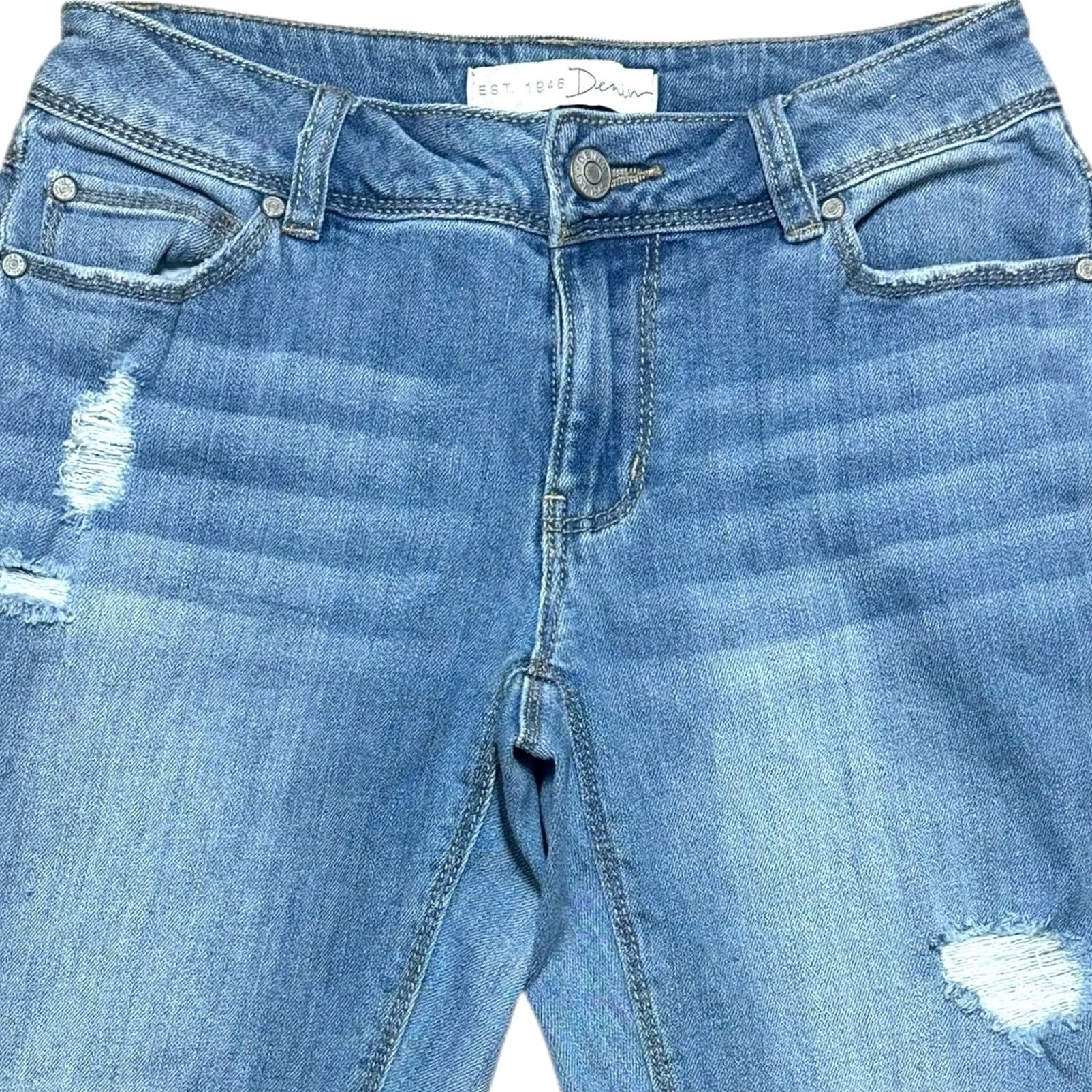 Denime Womens EST 1946 Denim Cropped Jeans Mid Rise Distressed Frayed Hem Size 2 Size 26" / US 2 / IT 38 - 2 Thumbnail