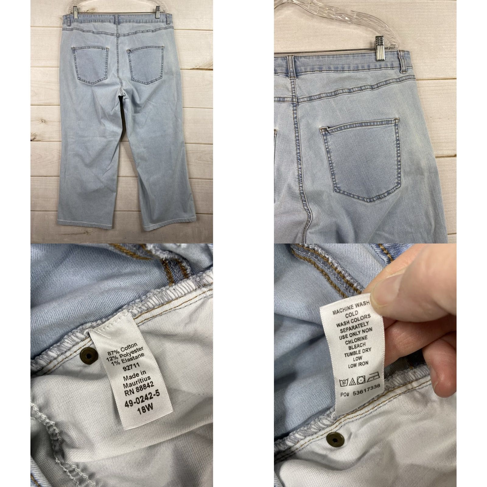 Vintage Woman Within Jeans Sz 18W Light Wash Wide Leg Denim Stretch 37x26 Hemmed Short Women’s Plus Size 18W Jeans Blue Regular Rise 5-Pocket Size 40" / US 18 - 8 Thumbnail
