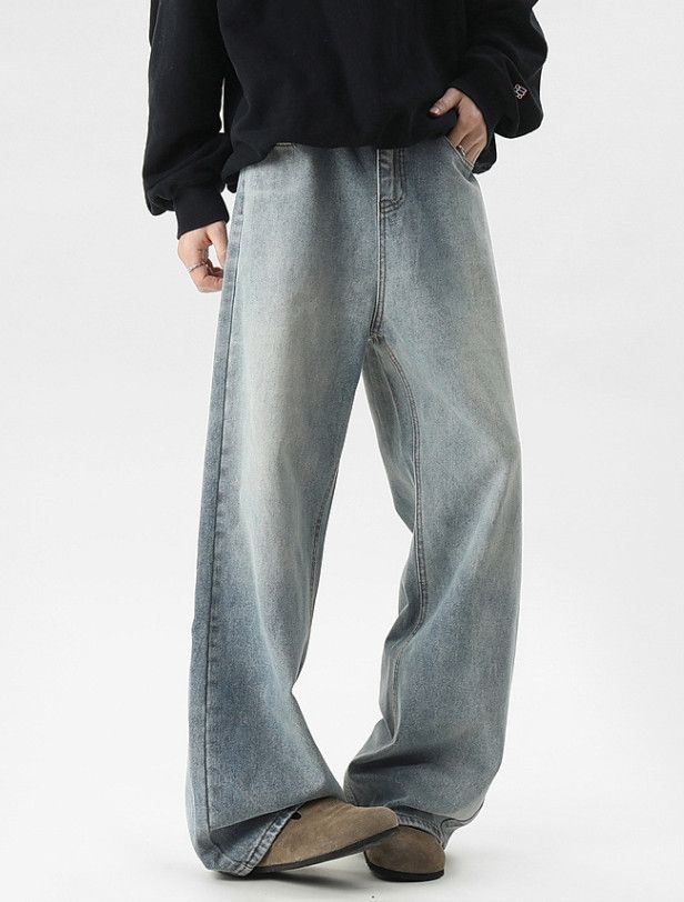 Japanese Brand American washed men's retro loose wide-leg straight jeans Size US 32 / EU 48 - 3 Thumbnail
