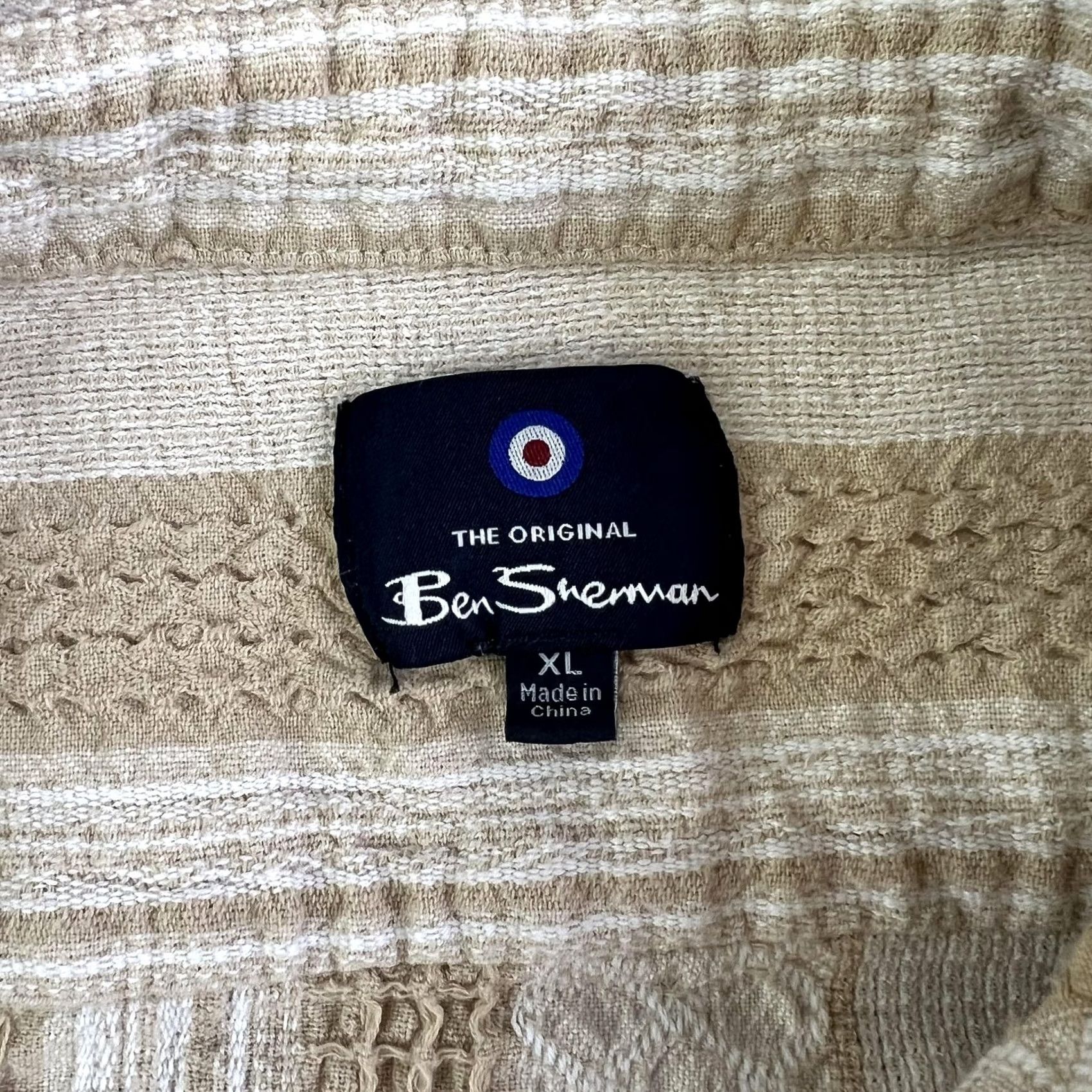 Ben Sherman Ben Sherman Shirt Mens XL Beige Tan Textured Stripe Short Sleeve Button Up Top Size US XL / EU 56 / 4 - 3 Thumbnail