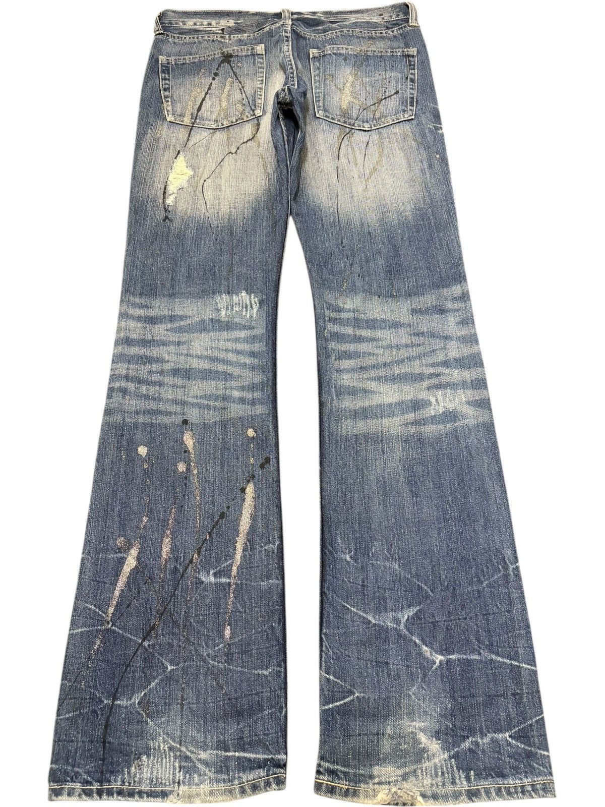 If Six Was Nine Vintage Japanese Brand Painted Distress Flare Jeans Size 31" - 2 Thumbnail