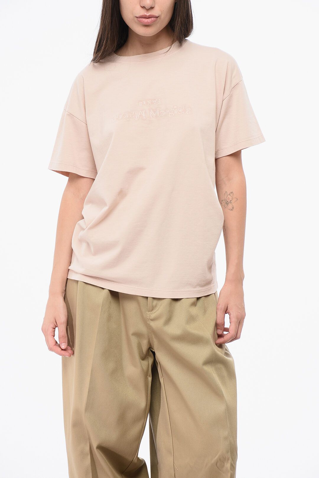 Maison Margiela og1mm0825 Cotton Crewneck T-Shirt in Light Pink Size L / US 10 / IT 46 - 1 Thumbnail
