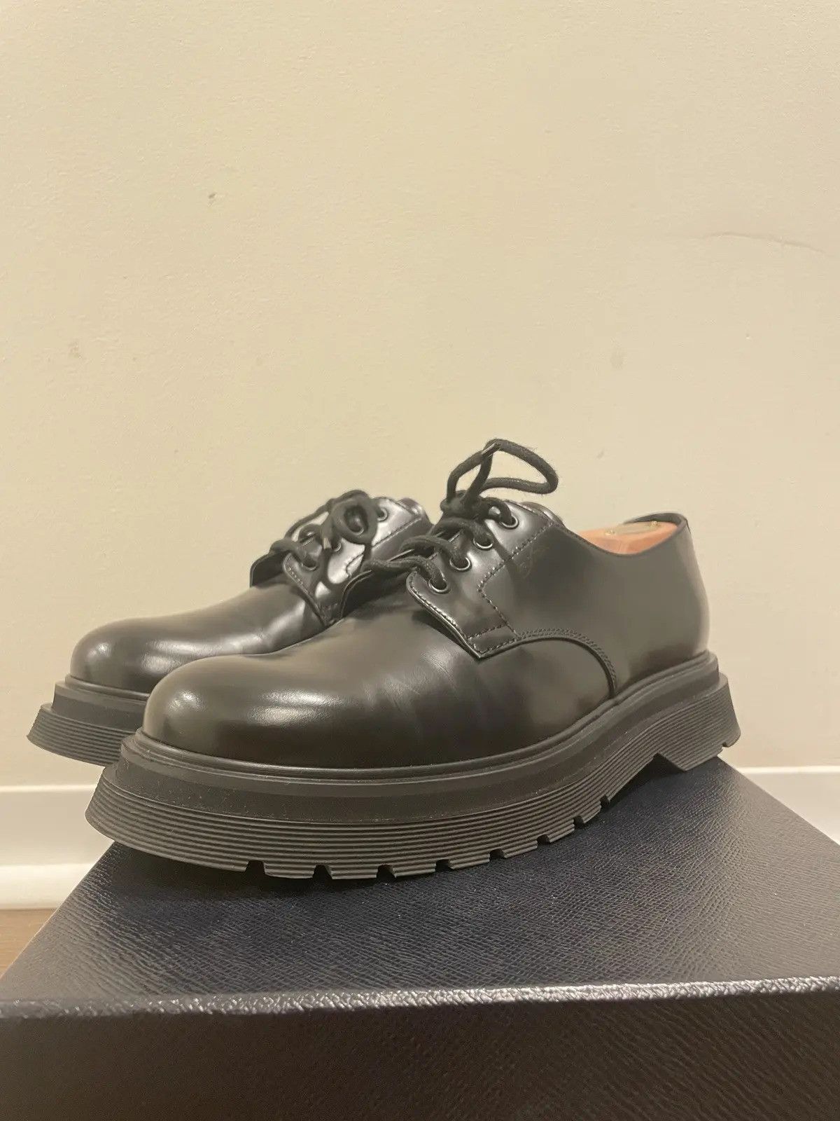 Prada Black Leather Chunky Platform Lace-up Derbys Size US 9 / EU 42 - 4 Thumbnail