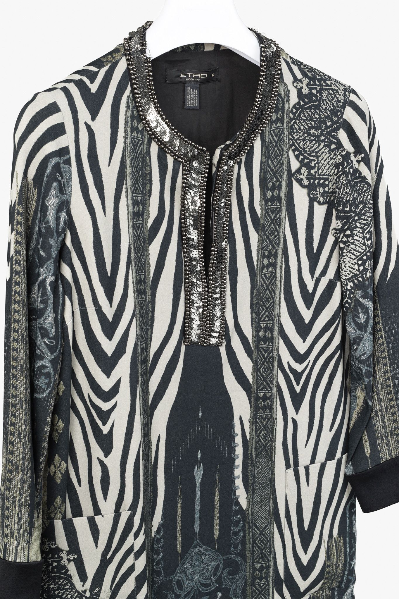 Etro Etro Grey Zebra Embellished 3/4 Sleeve Tunic Size M / US 6-8 / IT 42-44 - 1 Thumbnail