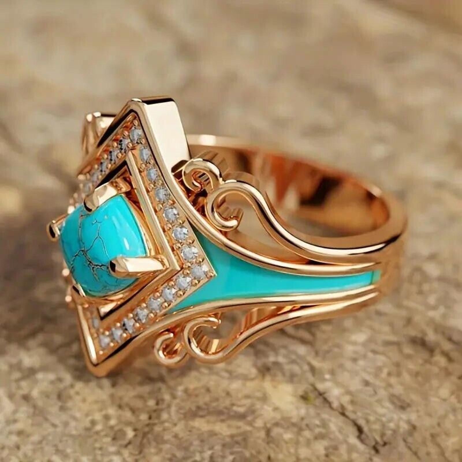 Other Women's Faux Turquoise Zirconia Bohemian Ring • Sz 7.25 Size ONE SIZE - 6 Thumbnail