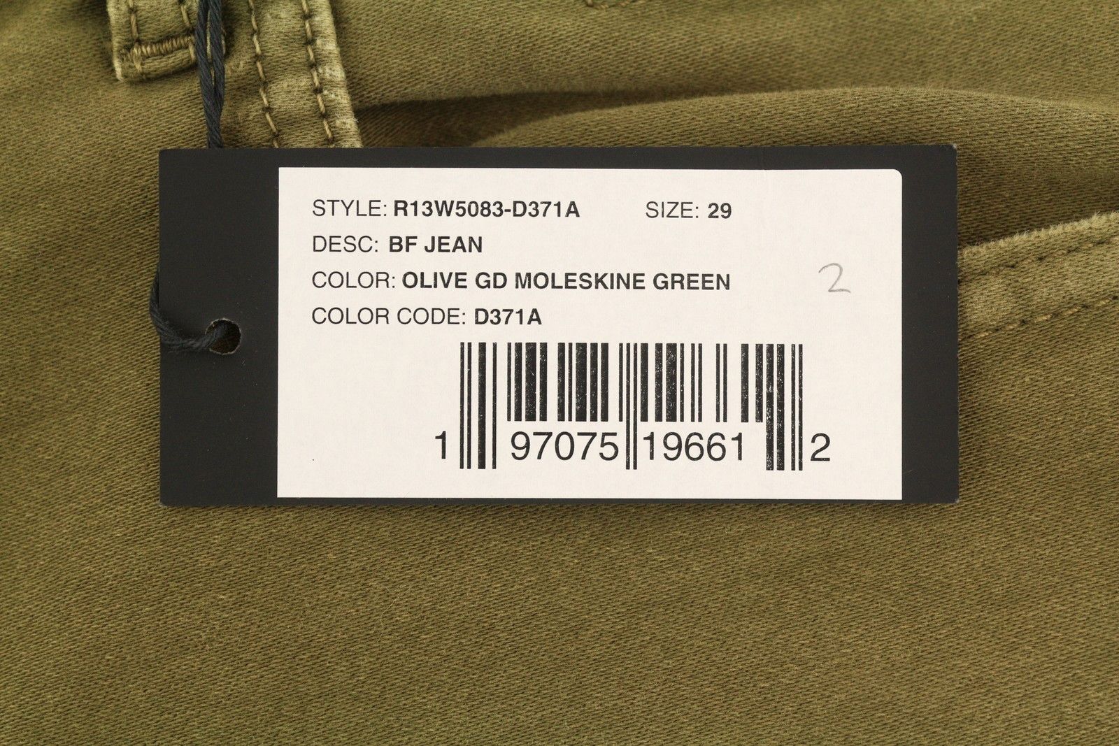 R13 BOYFRIEND 29 Olive Garment Dyed Moleskin Faded FW25 86536 Size 29" - 7 Thumbnail