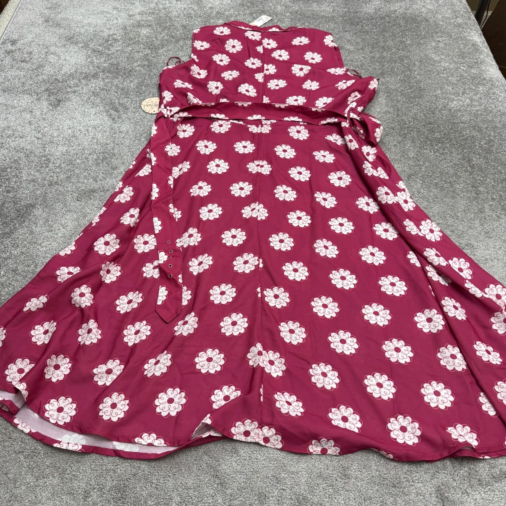 Vintage Timeless Dress Womens 5X Red Floral Collared Belted Wrap NWT Size XXL / US 16-18 / IT 52-54 - 2 Thumbnail