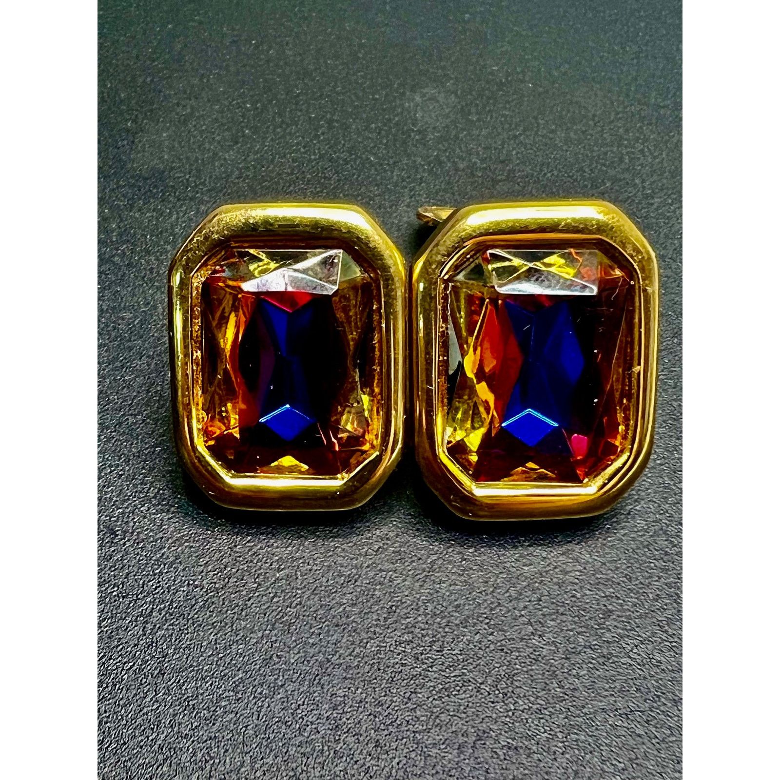 Kenneth Jay Lane KJL - Goldtone Mystic Rainbow Faux Topaz Clip Earrings Size ONE SIZE - 1 Thumbnail