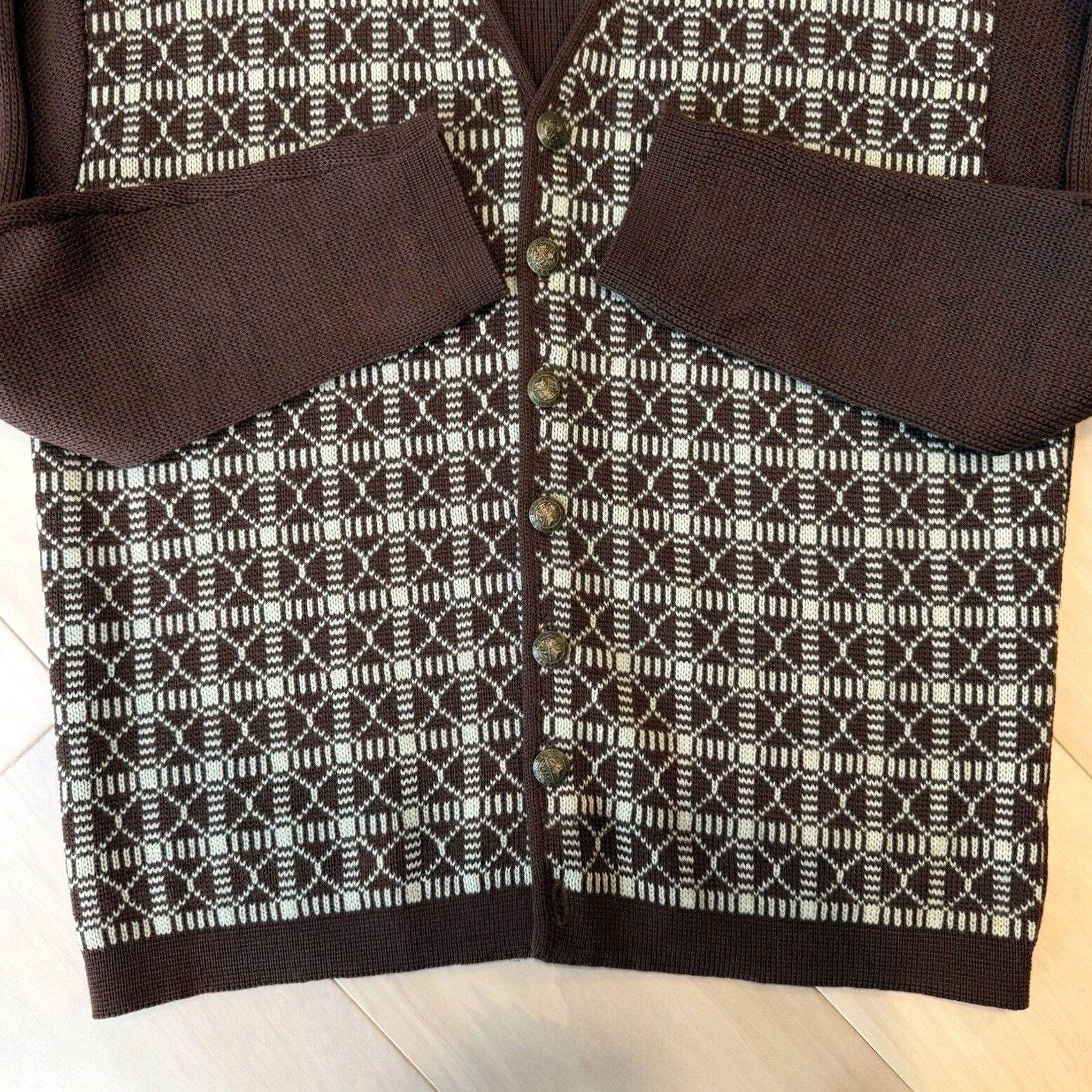 Vintage VINTAGE Kaso Knit Cardigan Women's L Brown Argyle Worsted Wool 70s Glam Cardigan Kimono Sleeve V-Neck Knit Wool All Seasons Classic Jacket, 1-Size? Size L / US 10 / IT 46 - 5 Thumbnail