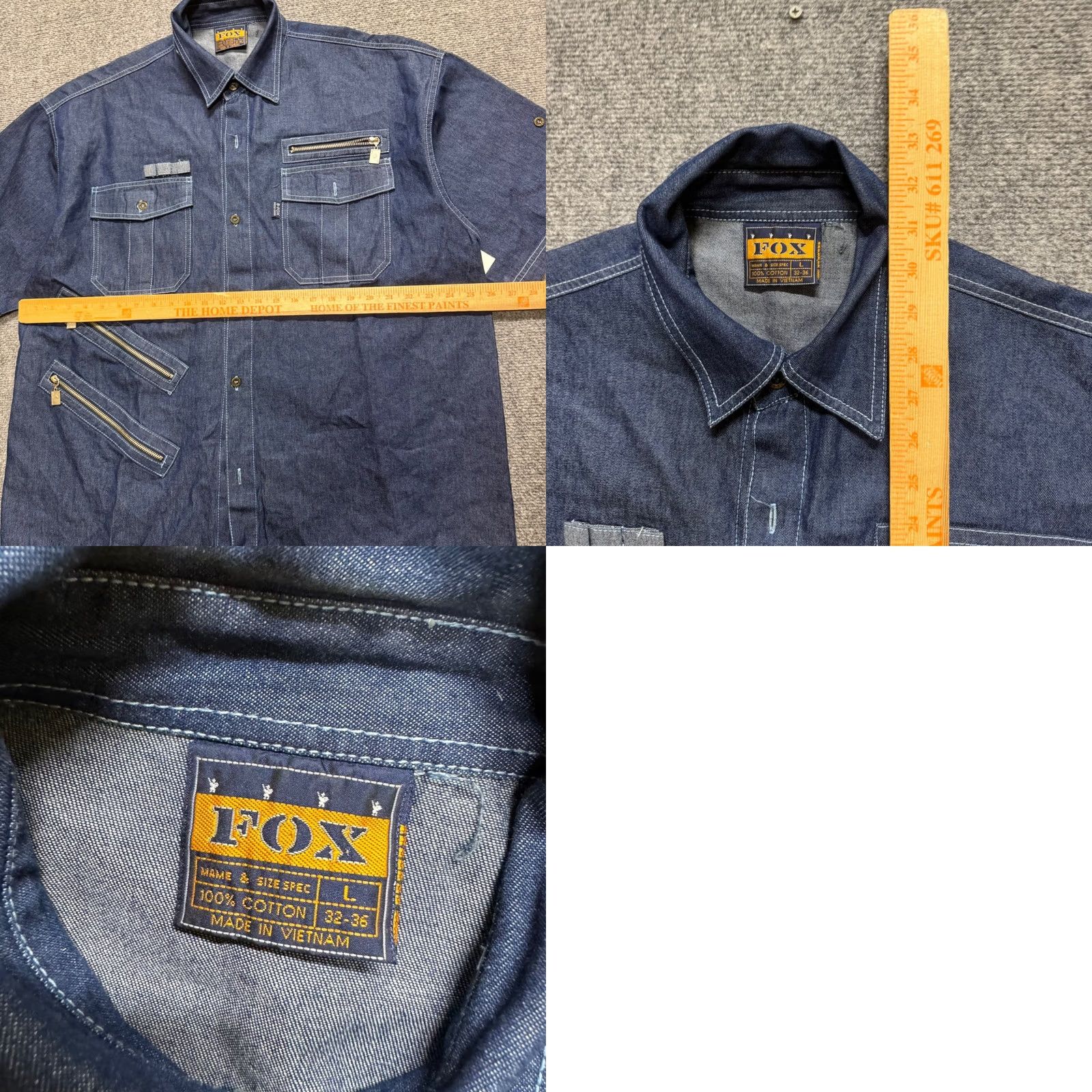 Denime VINTAGE Fox Short-sleeve Denim Work Shirt Mens XL Blue flap pockets 90s Size US XL / EU 56 / 4 - 8 Thumbnail
