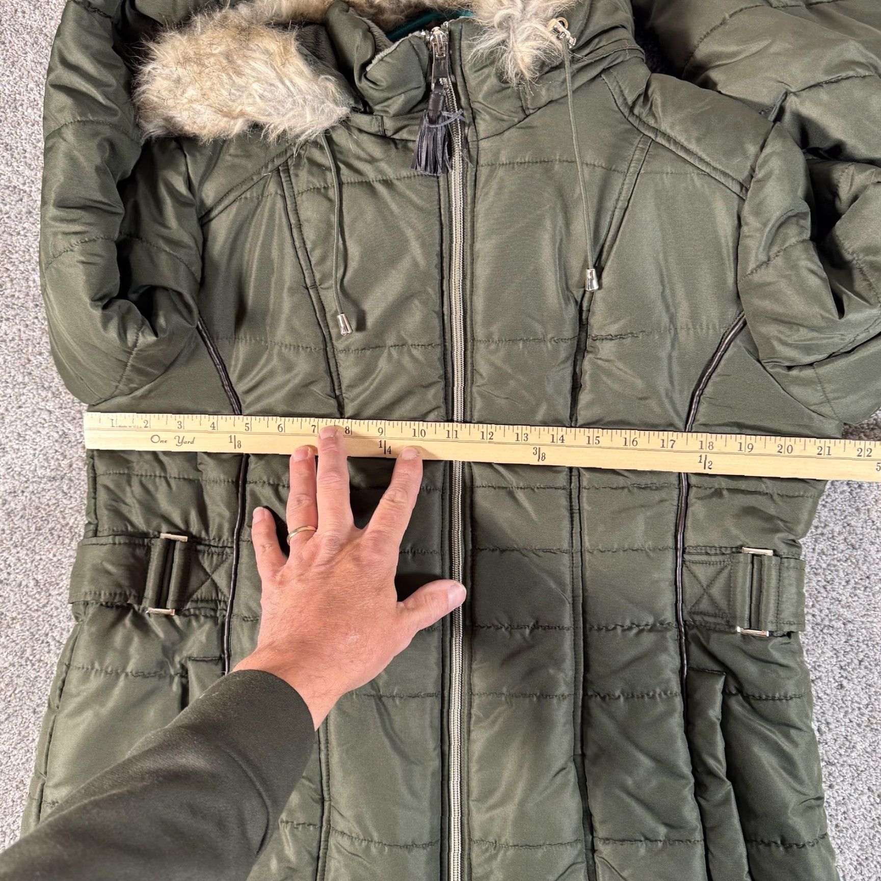Vintage d.e.t.a.i.l.s INTL Jacket Womens Large Green Puffer Quilted Parka Faux Fur Hood Zipper Insulated Size L / US 10 / IT 46 - 3 Thumbnail