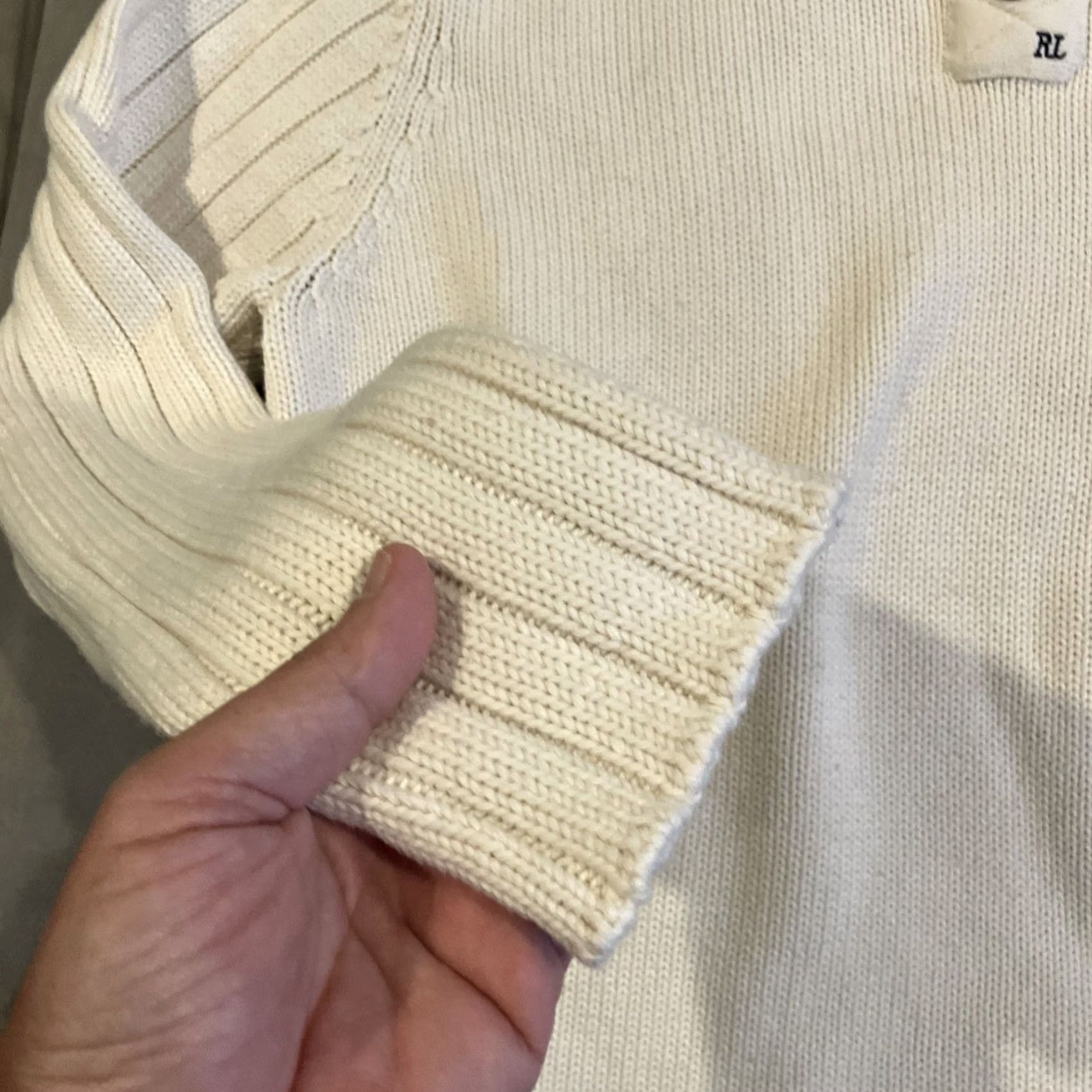 Polo Ralph Lauren VINTAGE Polo Jeans Co. Ivory Quarter Zip Heavy Knit Cotton Sweater Men's XL Pullover Mock Neck Size US XL / EU 56 / 4 - 4 Thumbnail