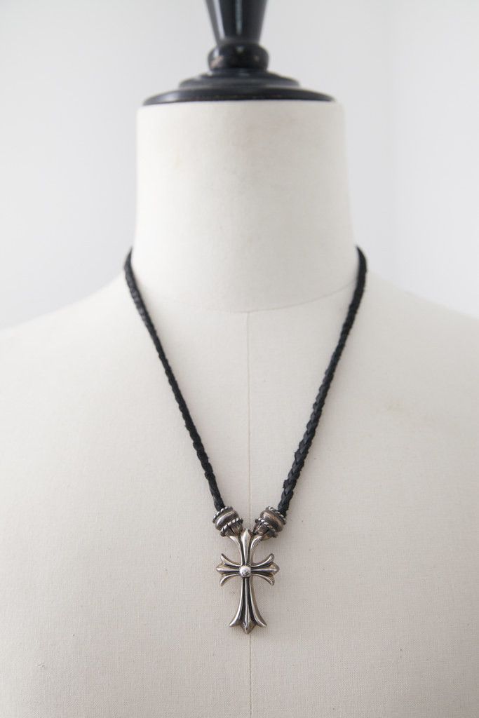 Pre-owned Chrome Hearts Bolo Tie Cross Necklace In Silver