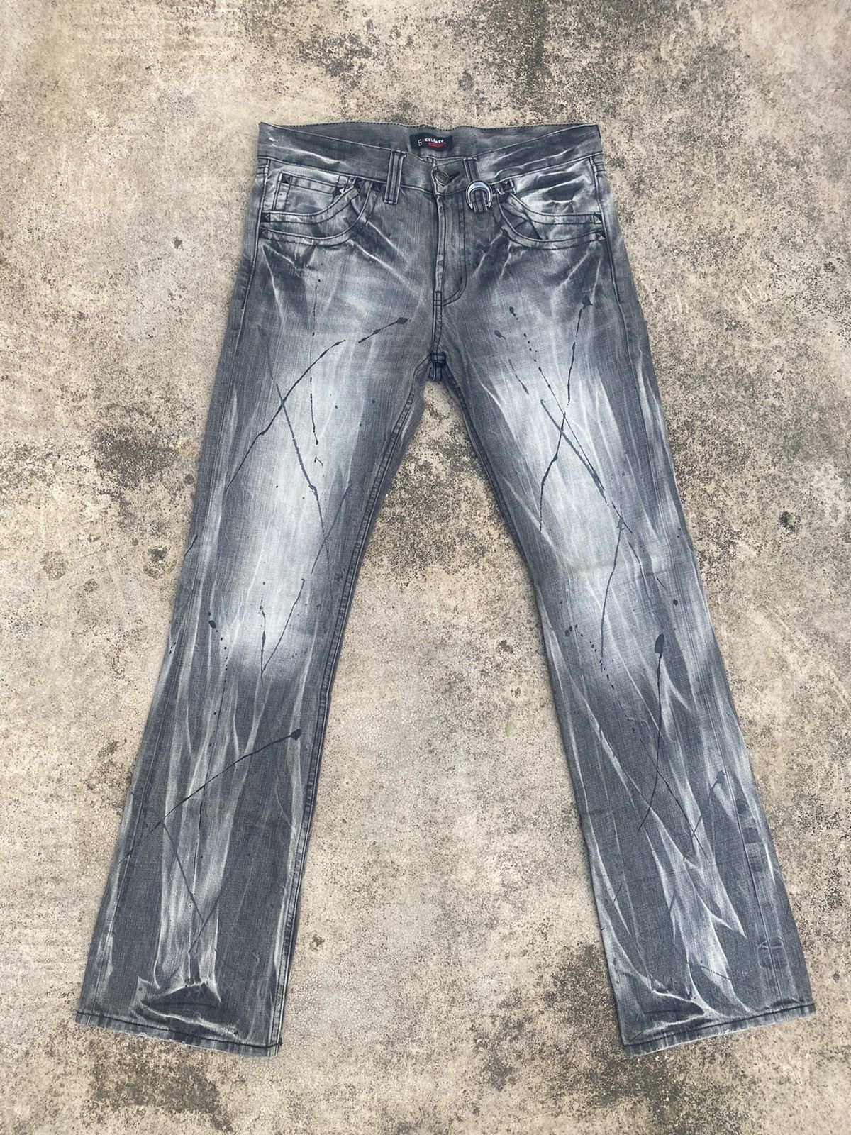 If Six Was Nine × Japanese Brand Flare Jeans Sorridere Honeycomb Painted Splash Size US 32 / EU 48 - 3 Thumbnail