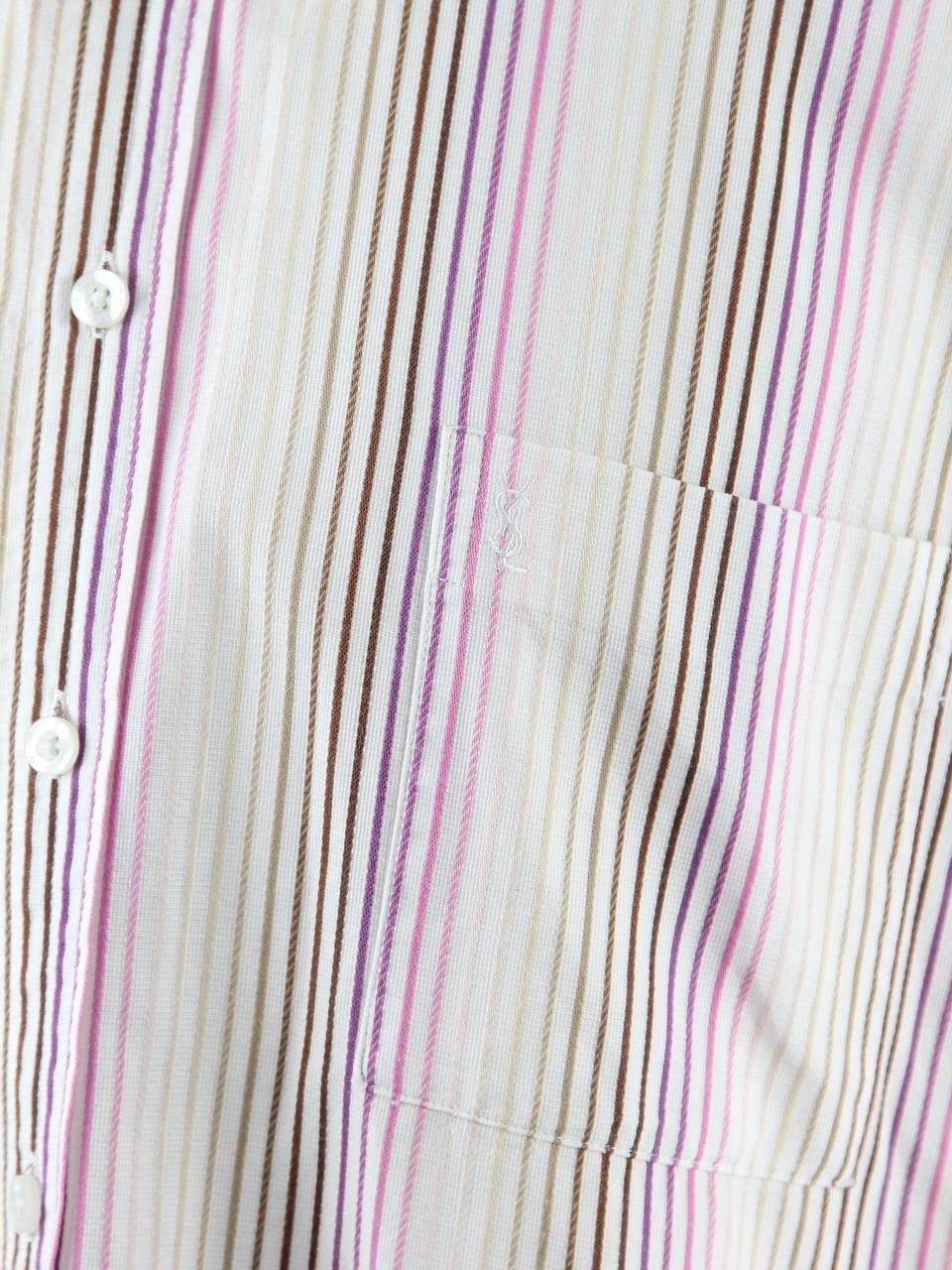 Yves Saint Laurent YVES SAINT LAURENT Textured striped shirt logo short sleeves Size US XL / EU 56 / 4 - 5 Thumbnail