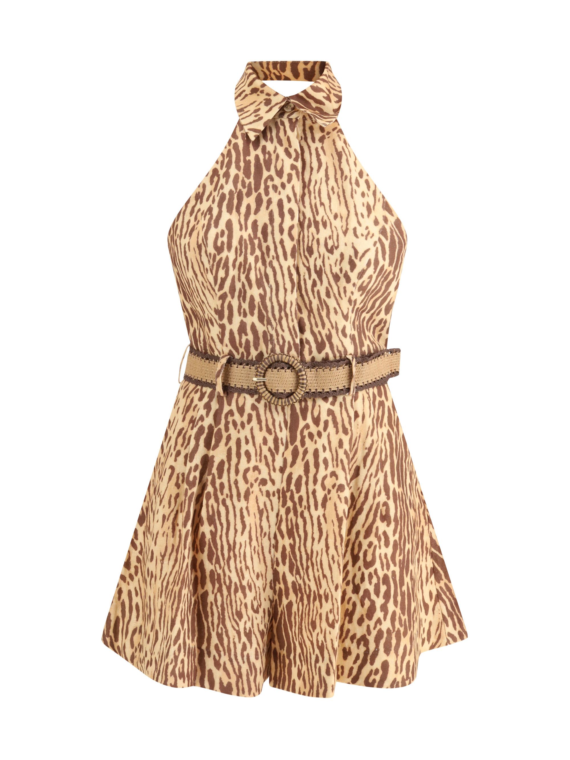 Zimmermann Zimmermann Leopard Print Short Dress In Linen