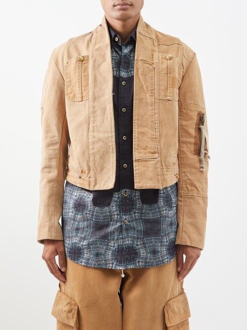 Greg Lauren o1mle0125 Work Canvas Cropped Jacket in Tan Size US M / EU 48-50 / 2 - 1 Thumbnail